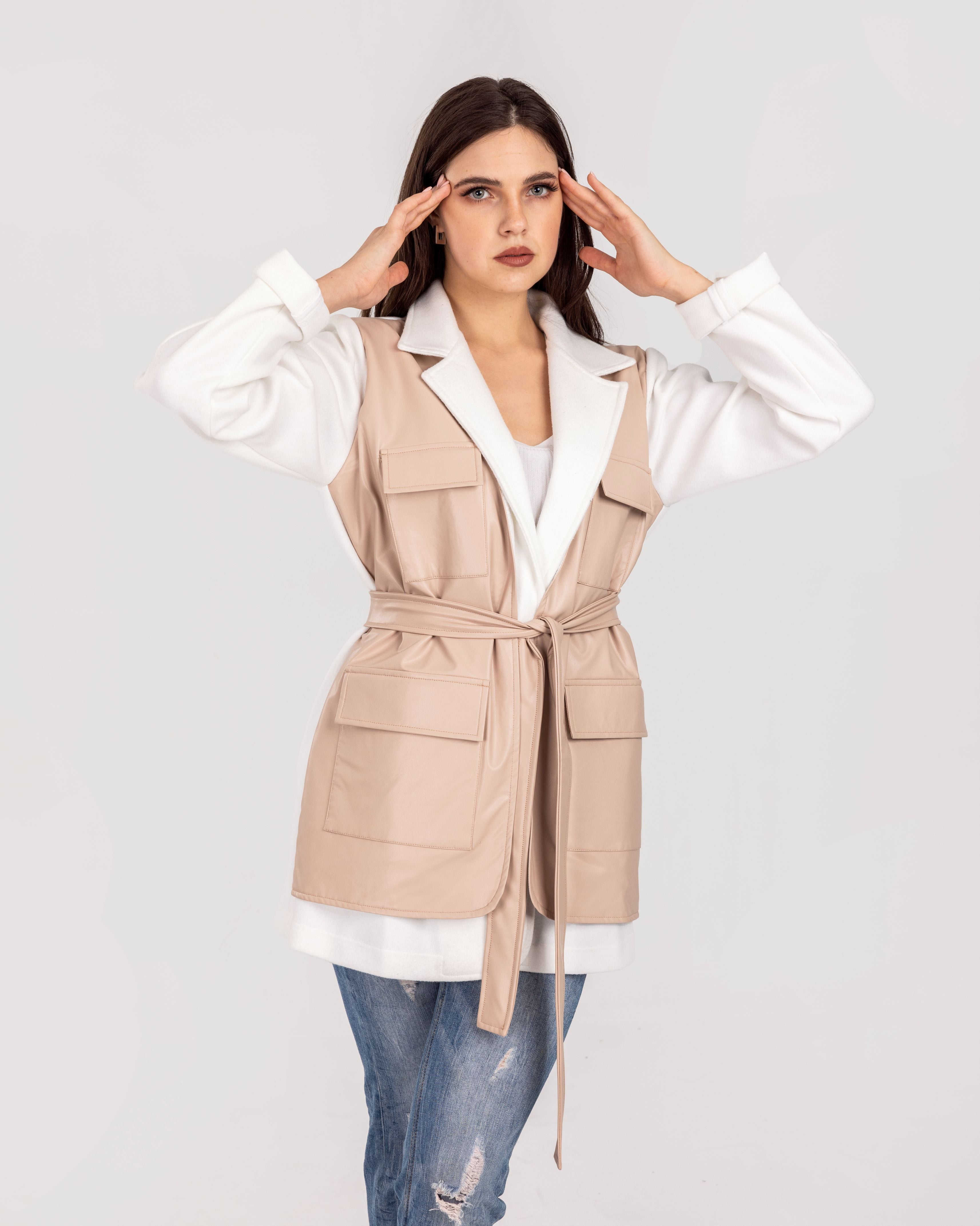 Powder Pink Cargo Leather Jacket
