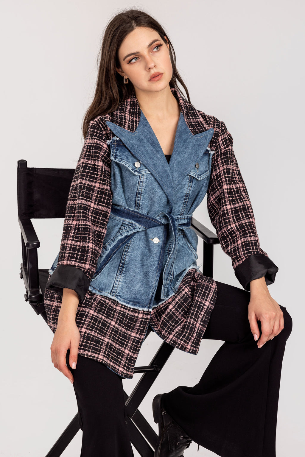 Denim x Black Tweed  Blazer