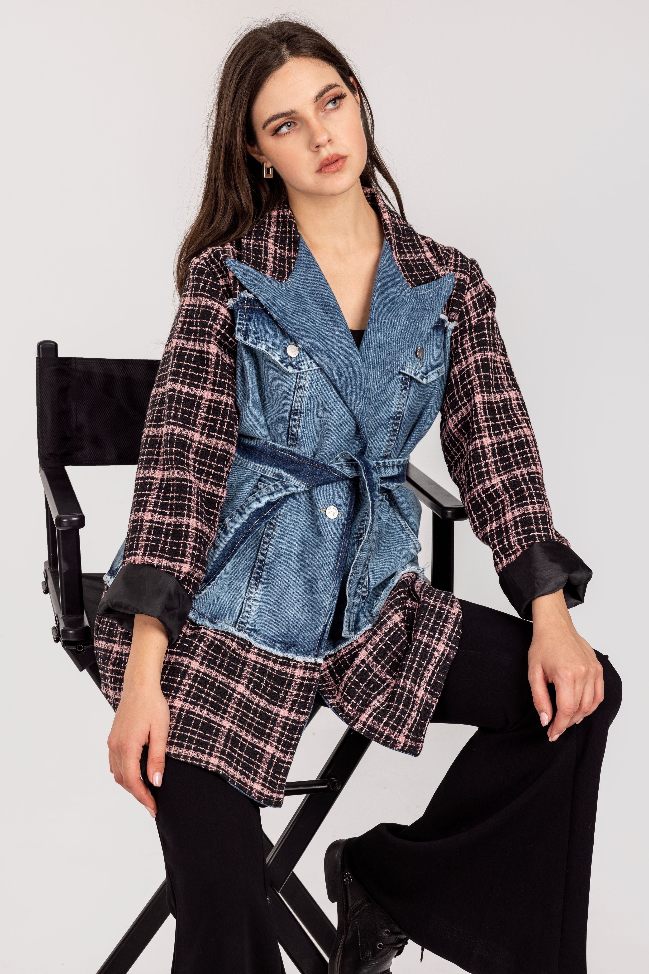 Denim x Black Tweed  Blazer