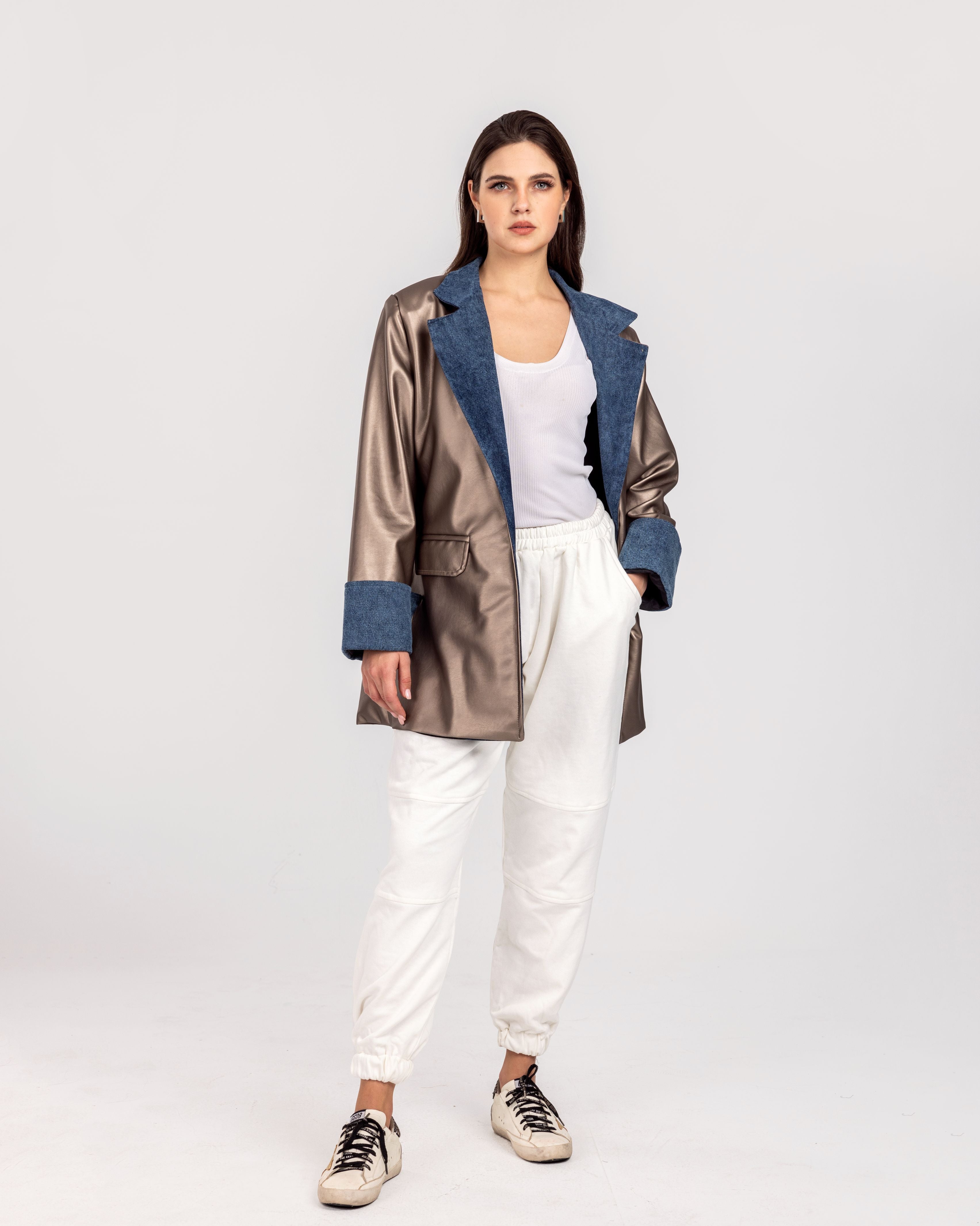 Metallic Leather Blazer