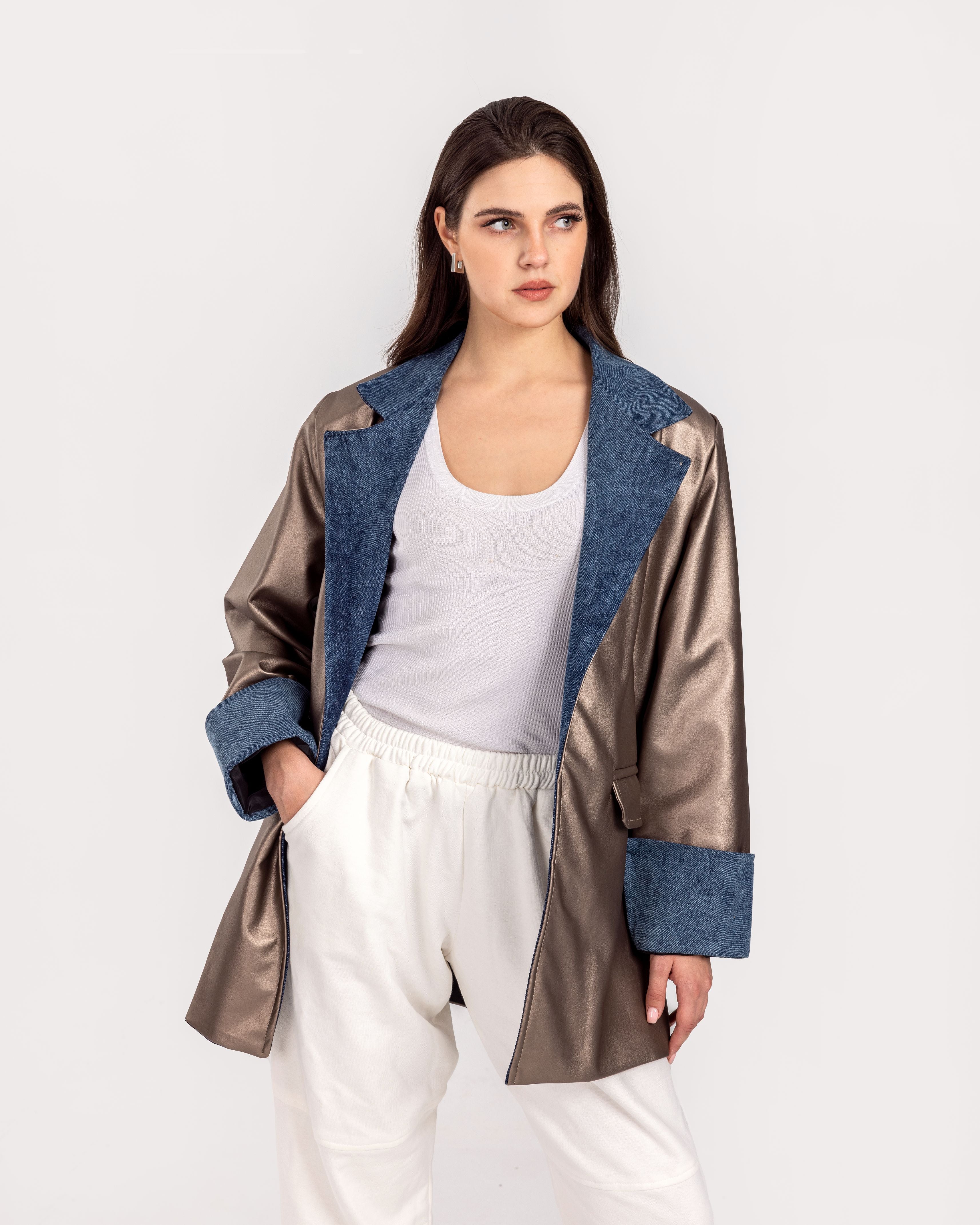 Metallic Leather Blazer