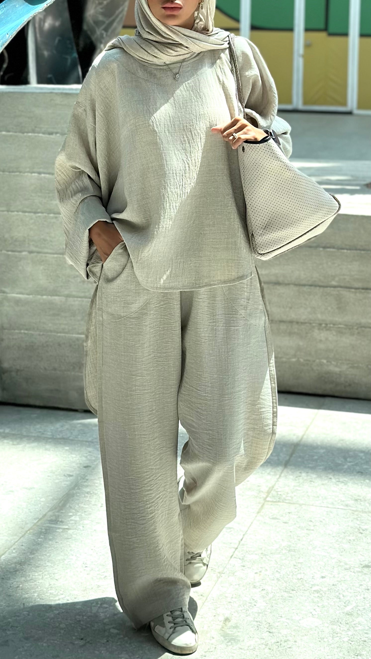 Greige High Low Linen Set