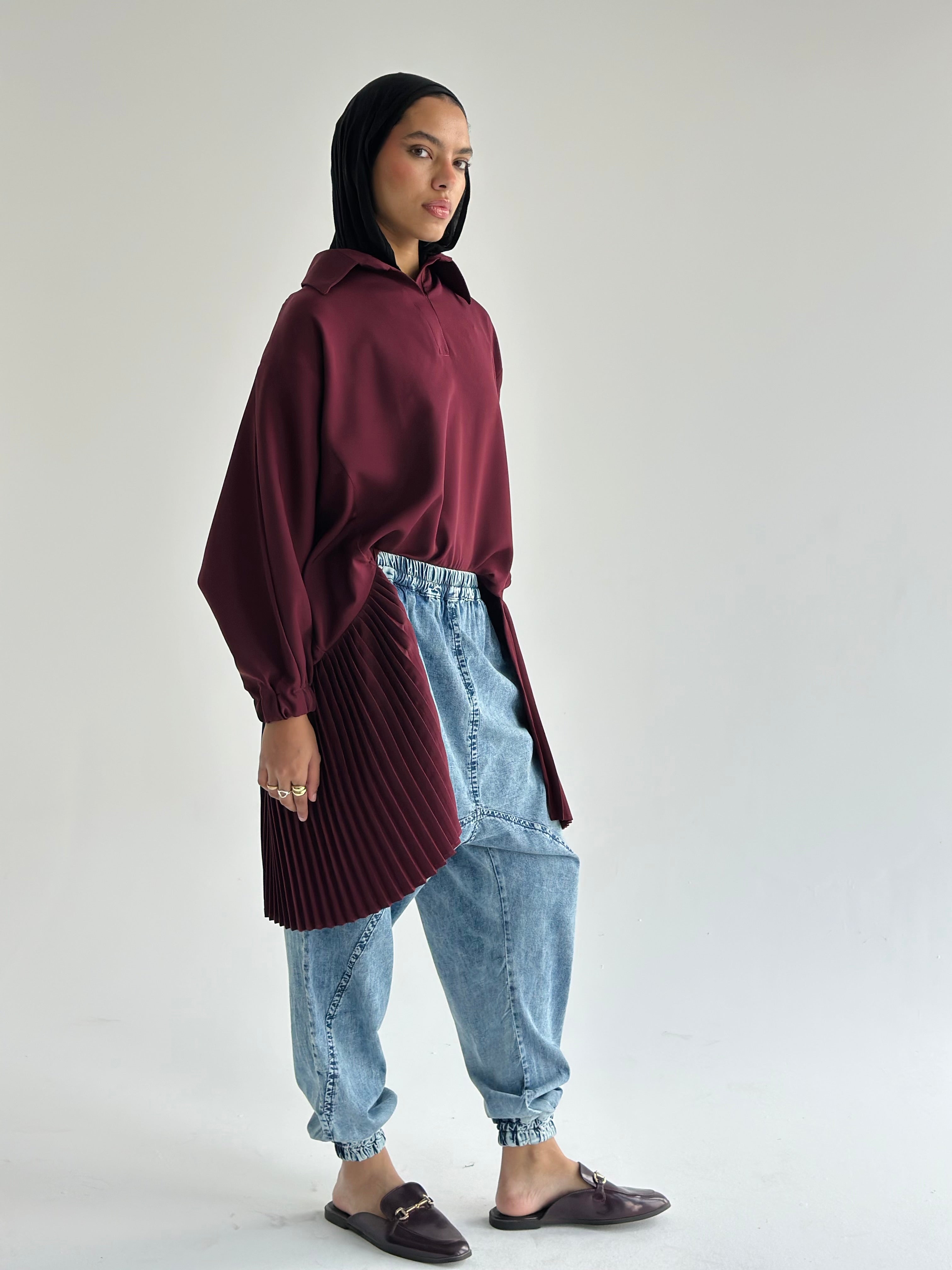 Burgundy   Pleated Top