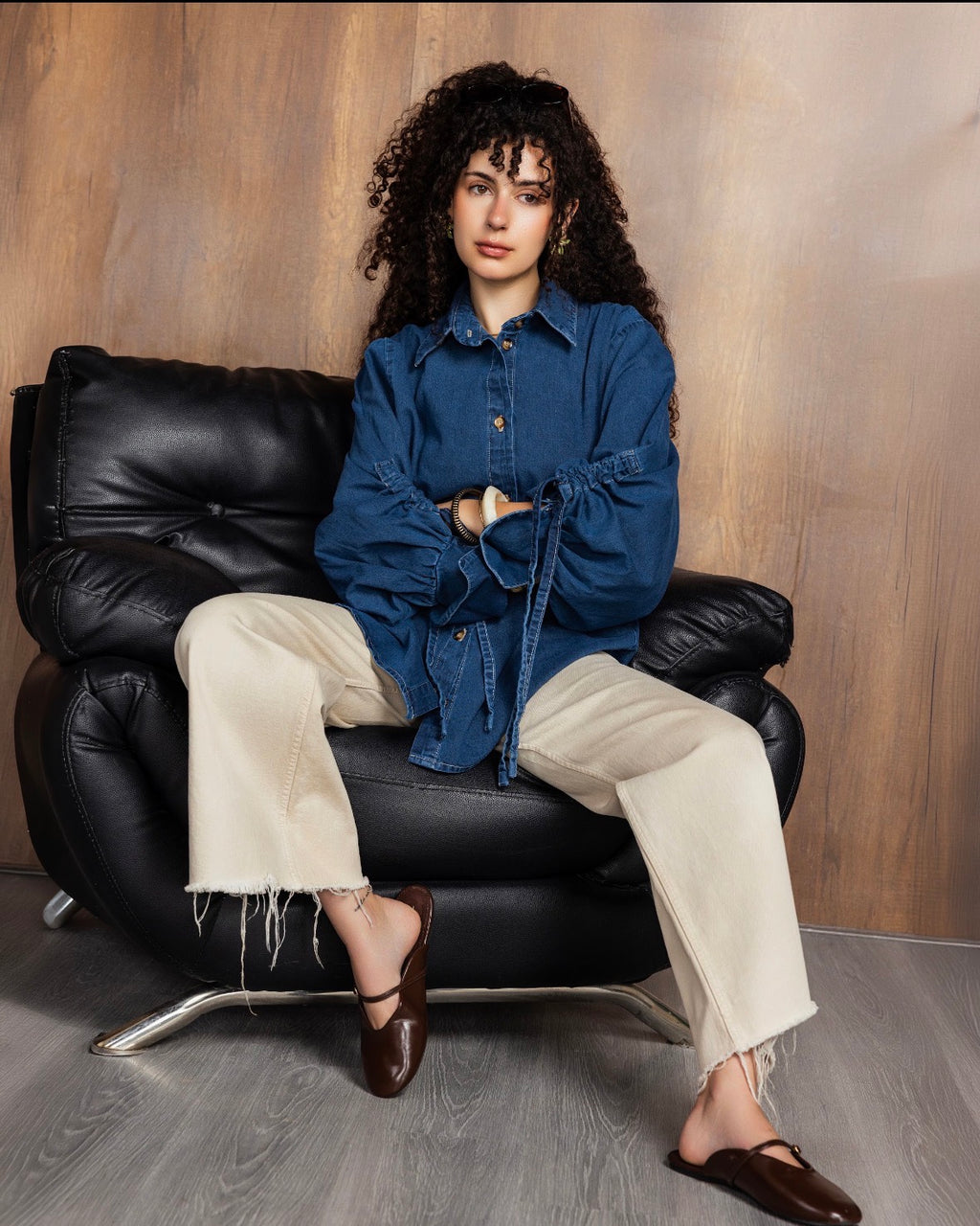 Drawstring Denim Shirt