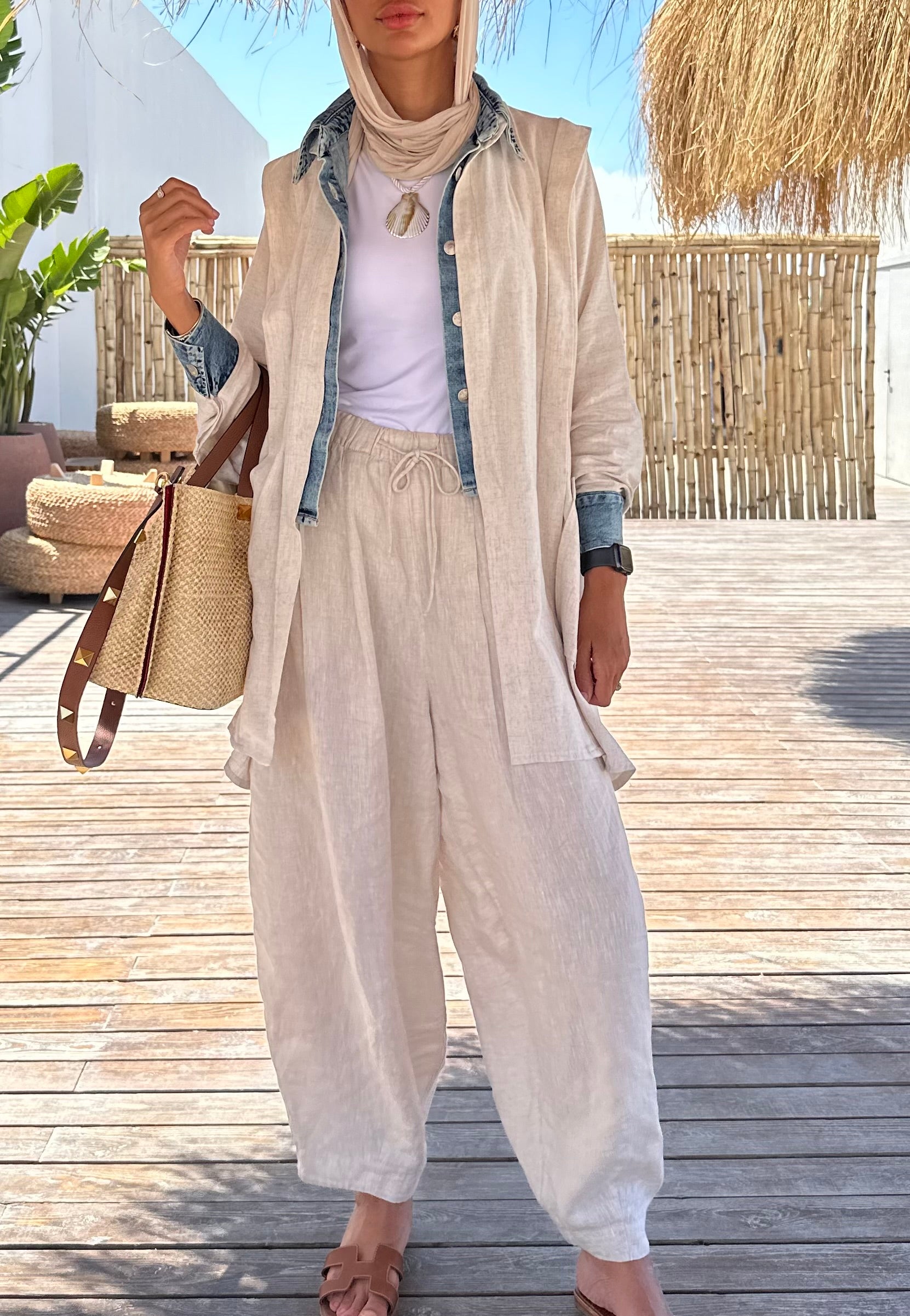 Beige  Linen Denim Lined Shirt