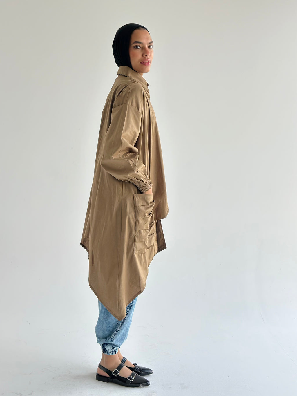 Olive Big Pockets Poplin Shirt