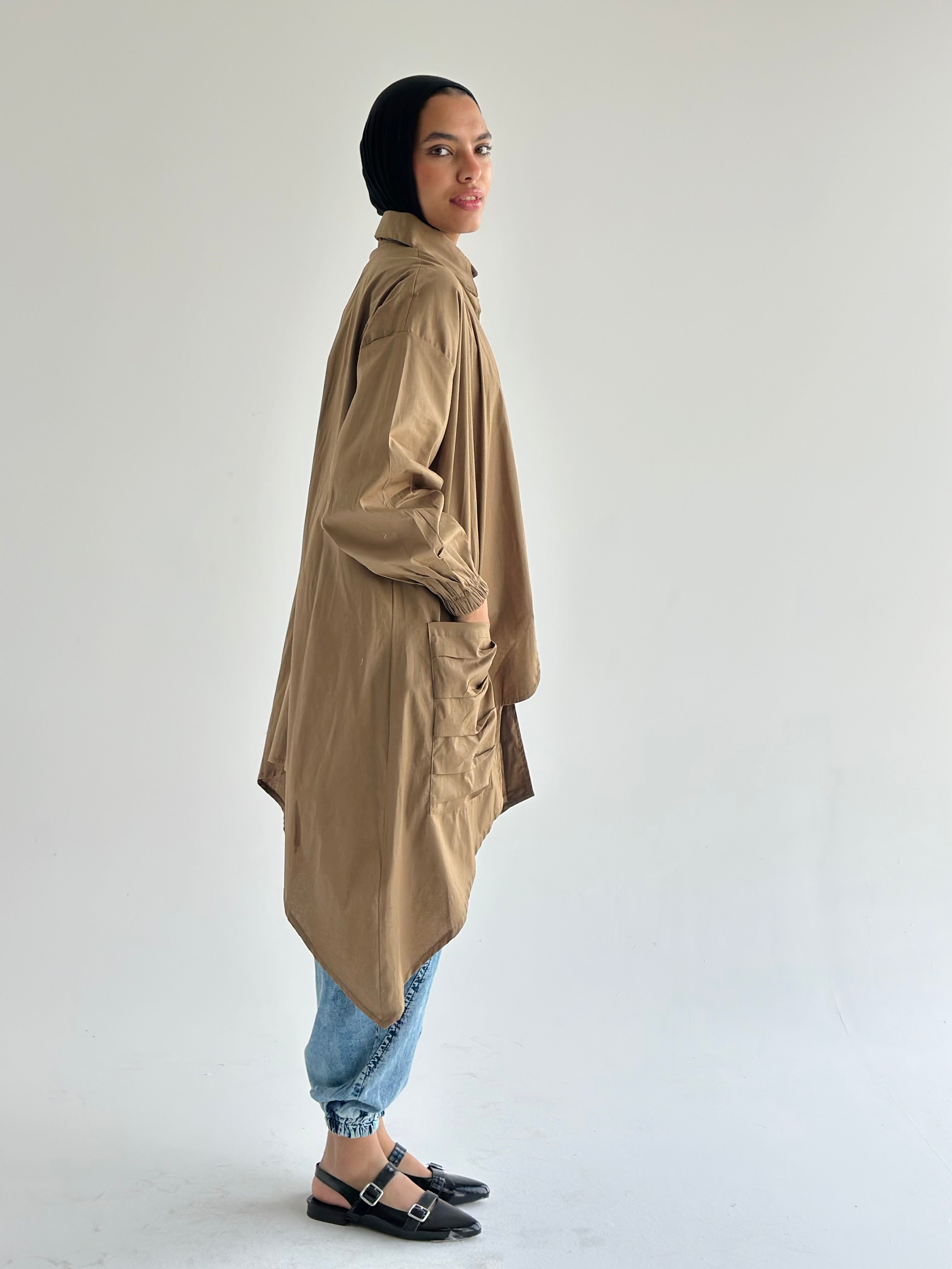 Olive Big Pockets Poplin Shirt