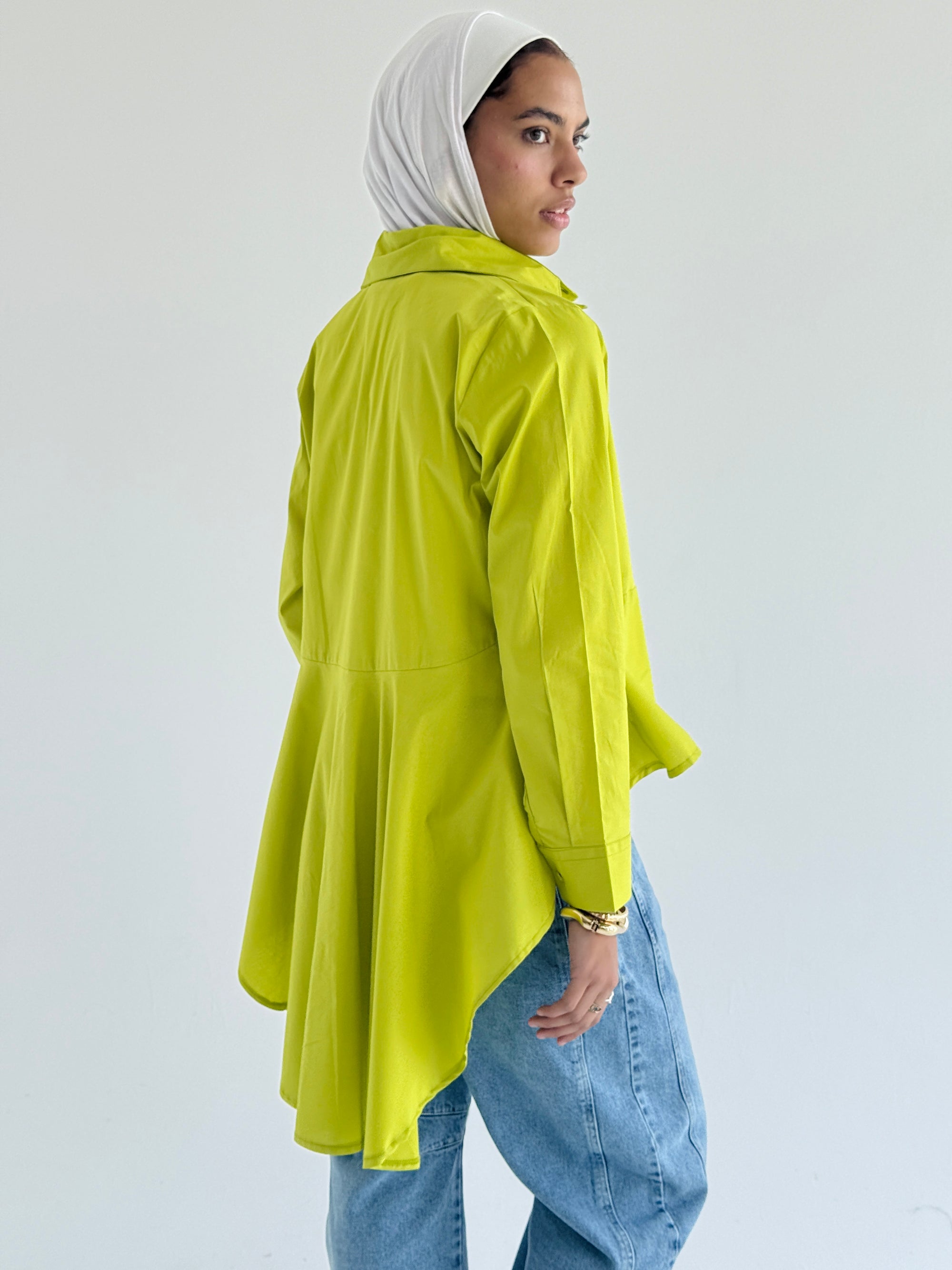 Lime Round Ruffled Poplin Shirt