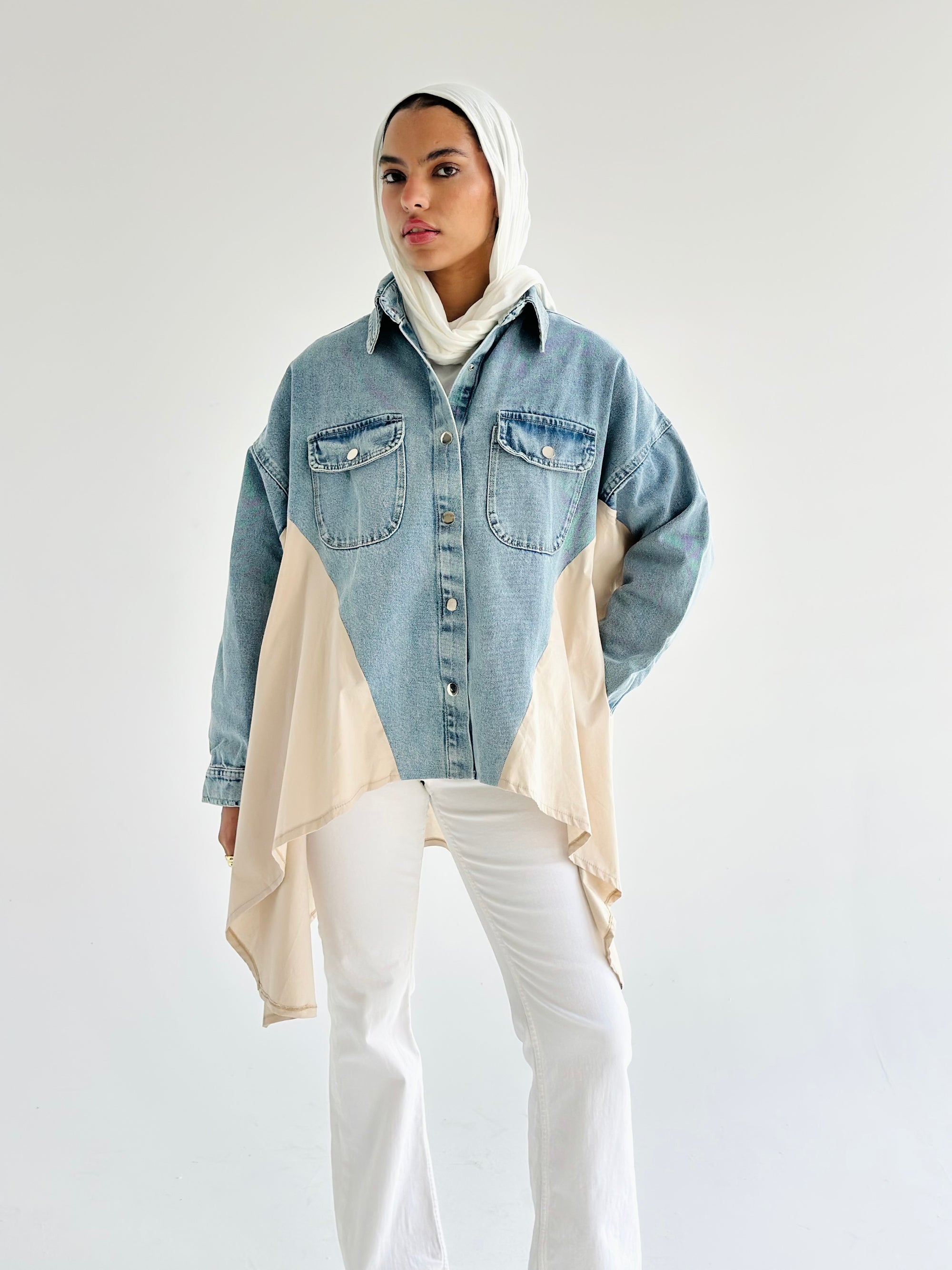 Denim X Beige Poplin Wing Jacket