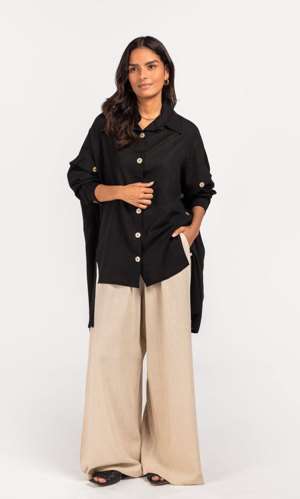 Black Linen Buttoned Shirt