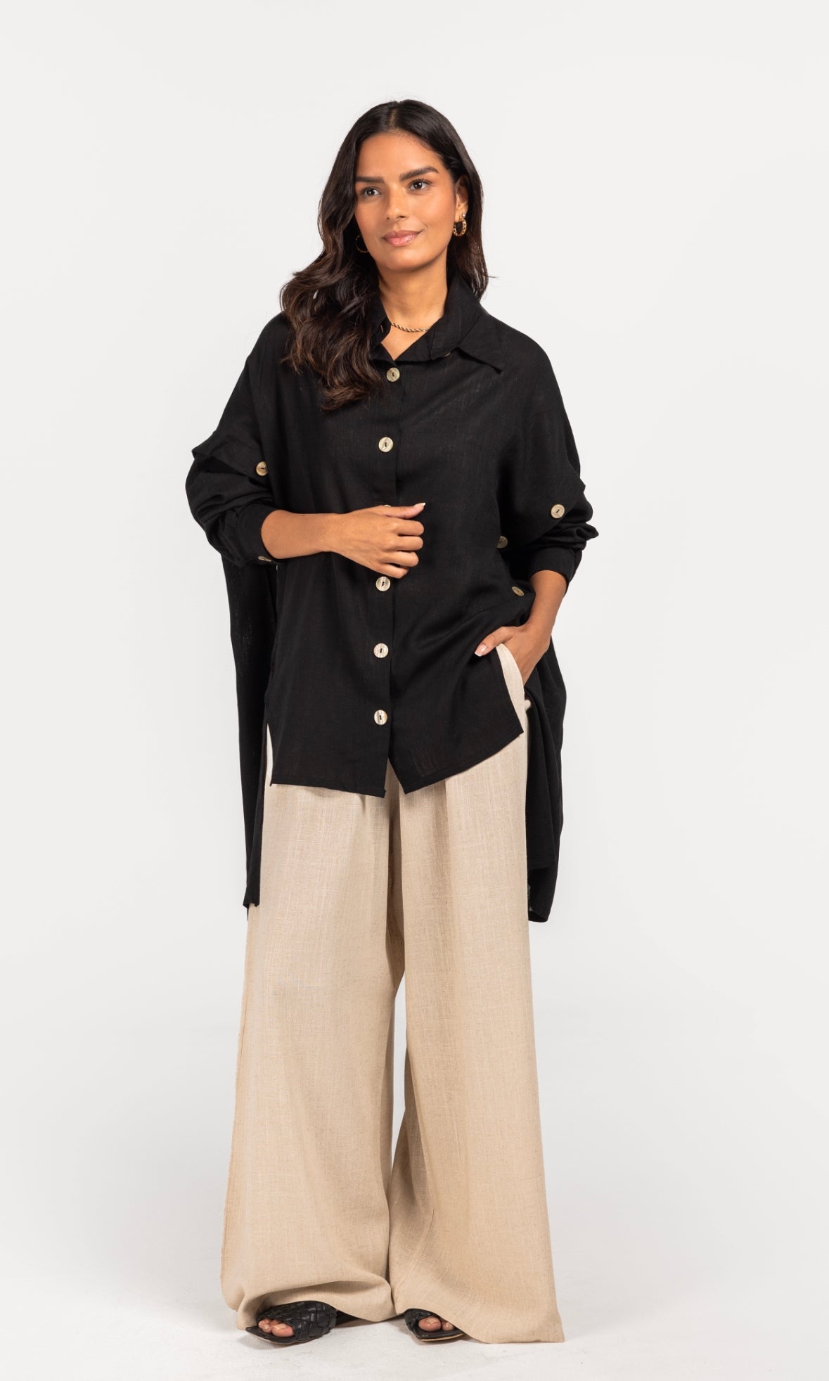 Black Linen Buttoned Shirt