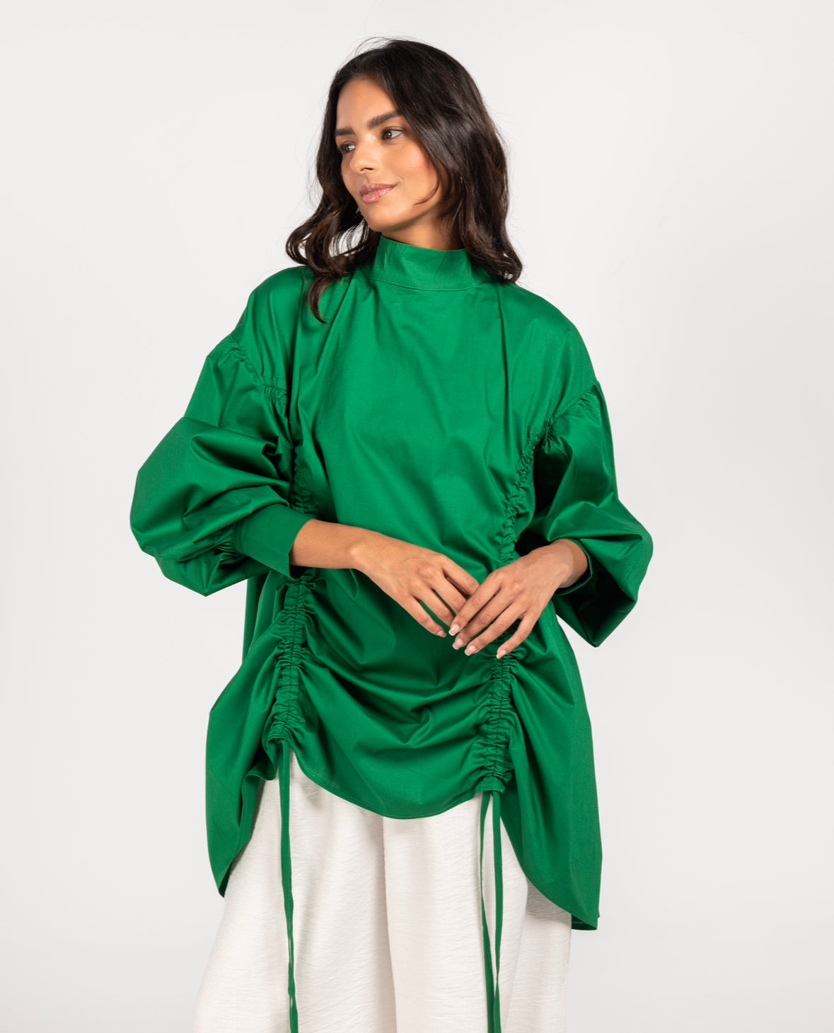 Green Drawstring Poplin Shirt