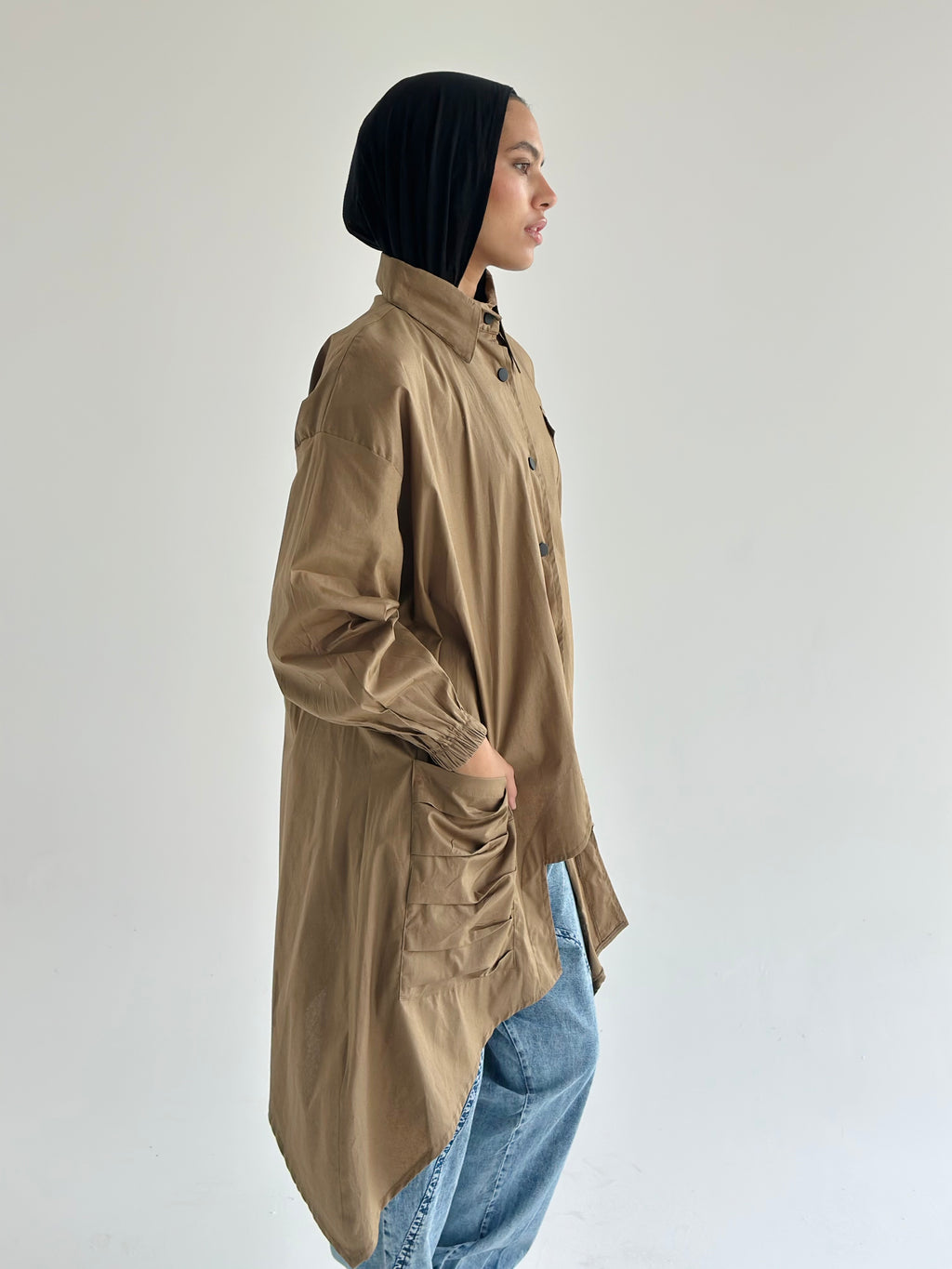 Olive Big Pockets Poplin Shirt