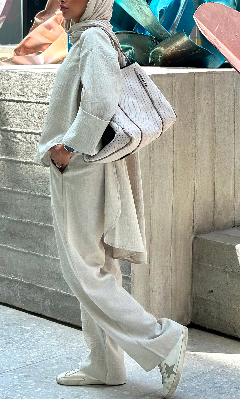 Greige High Low Linen Set