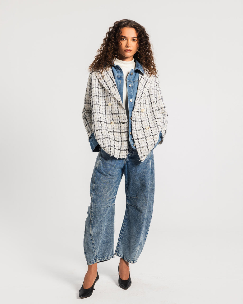 White Tweed Denim Blazer