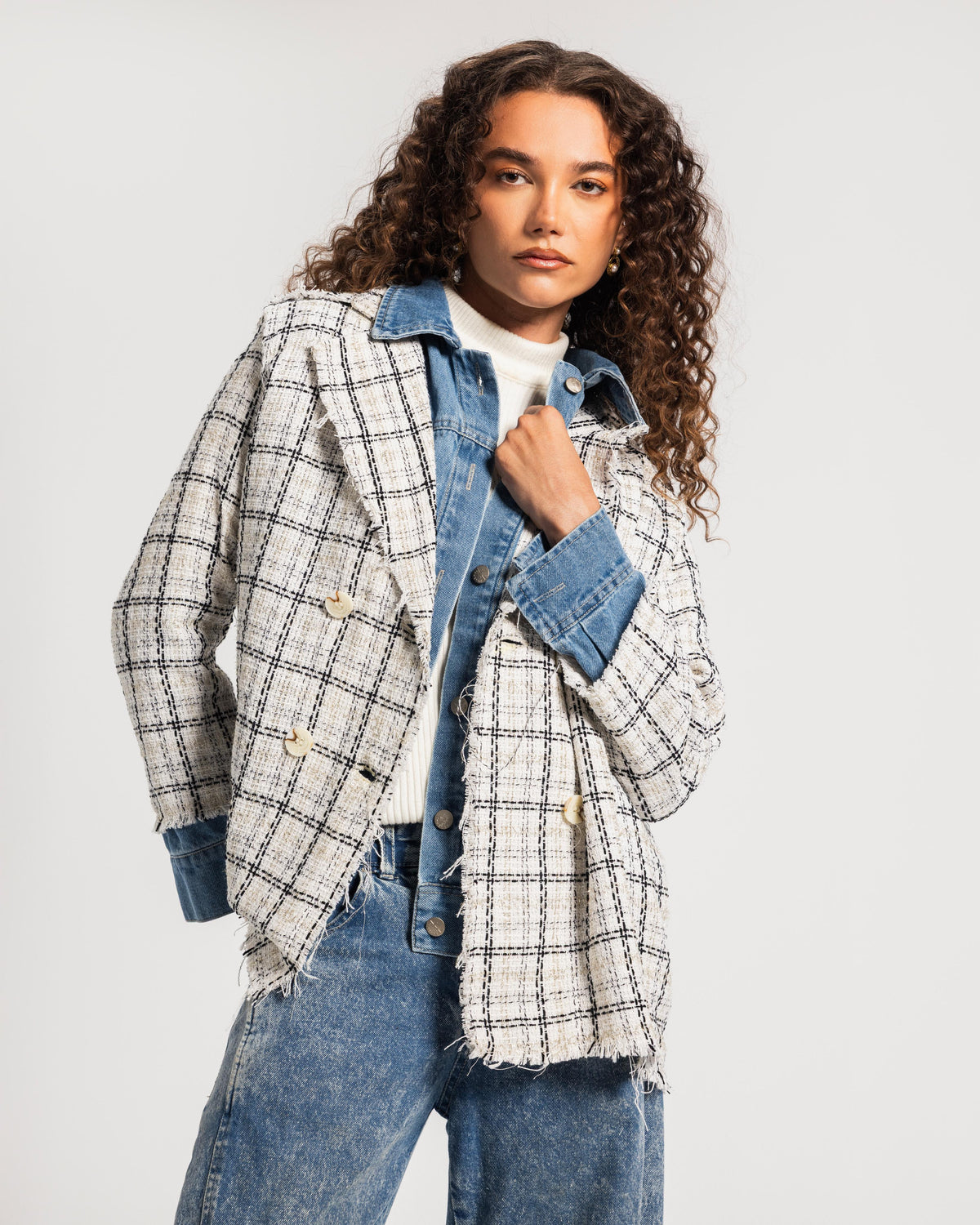 White Tweed Denim Blazer