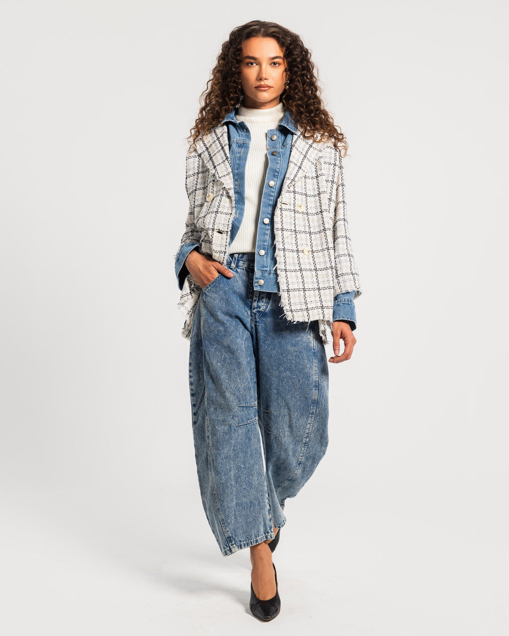 White Tweed Denim Blazer