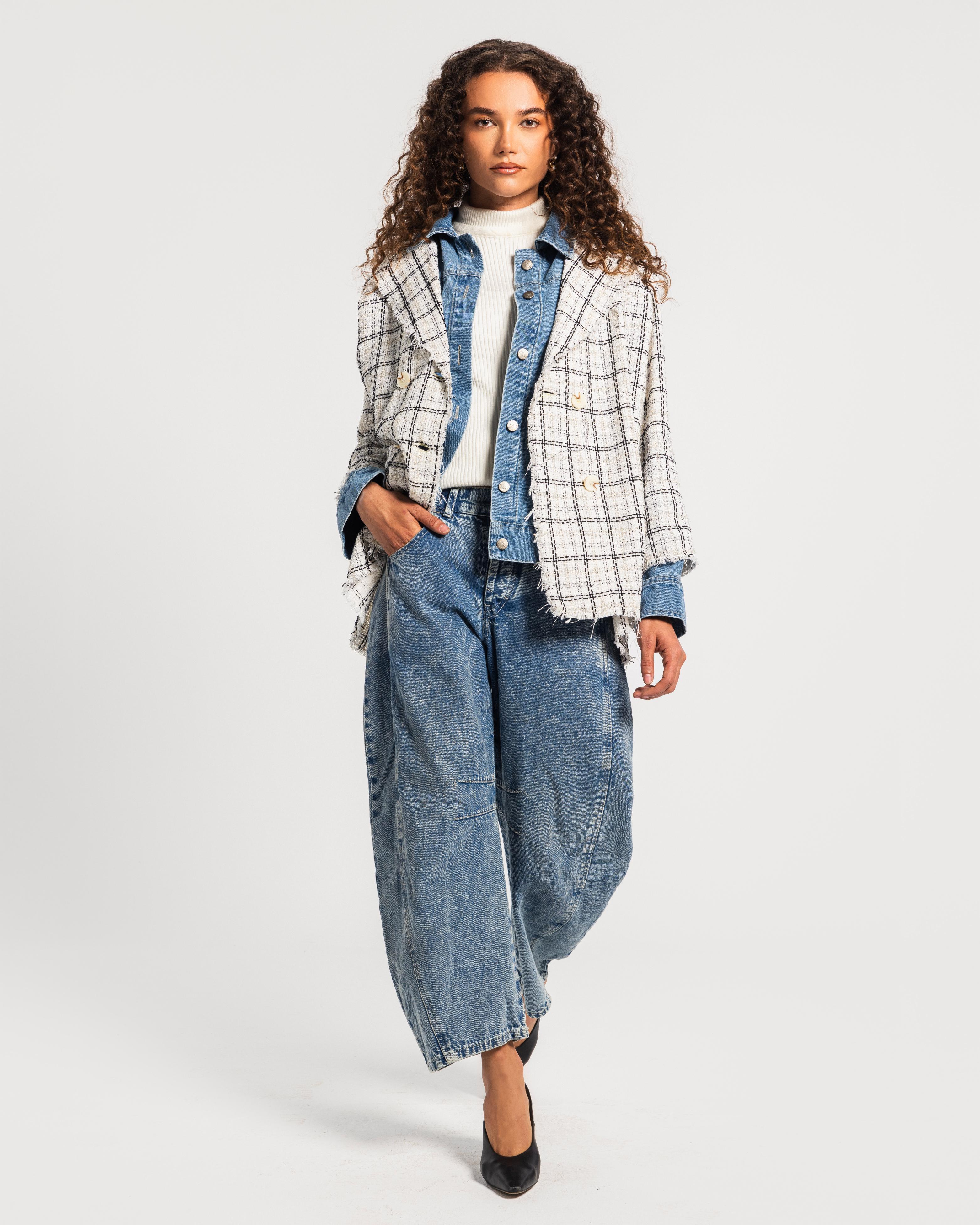 White Tweed Denim Blazer