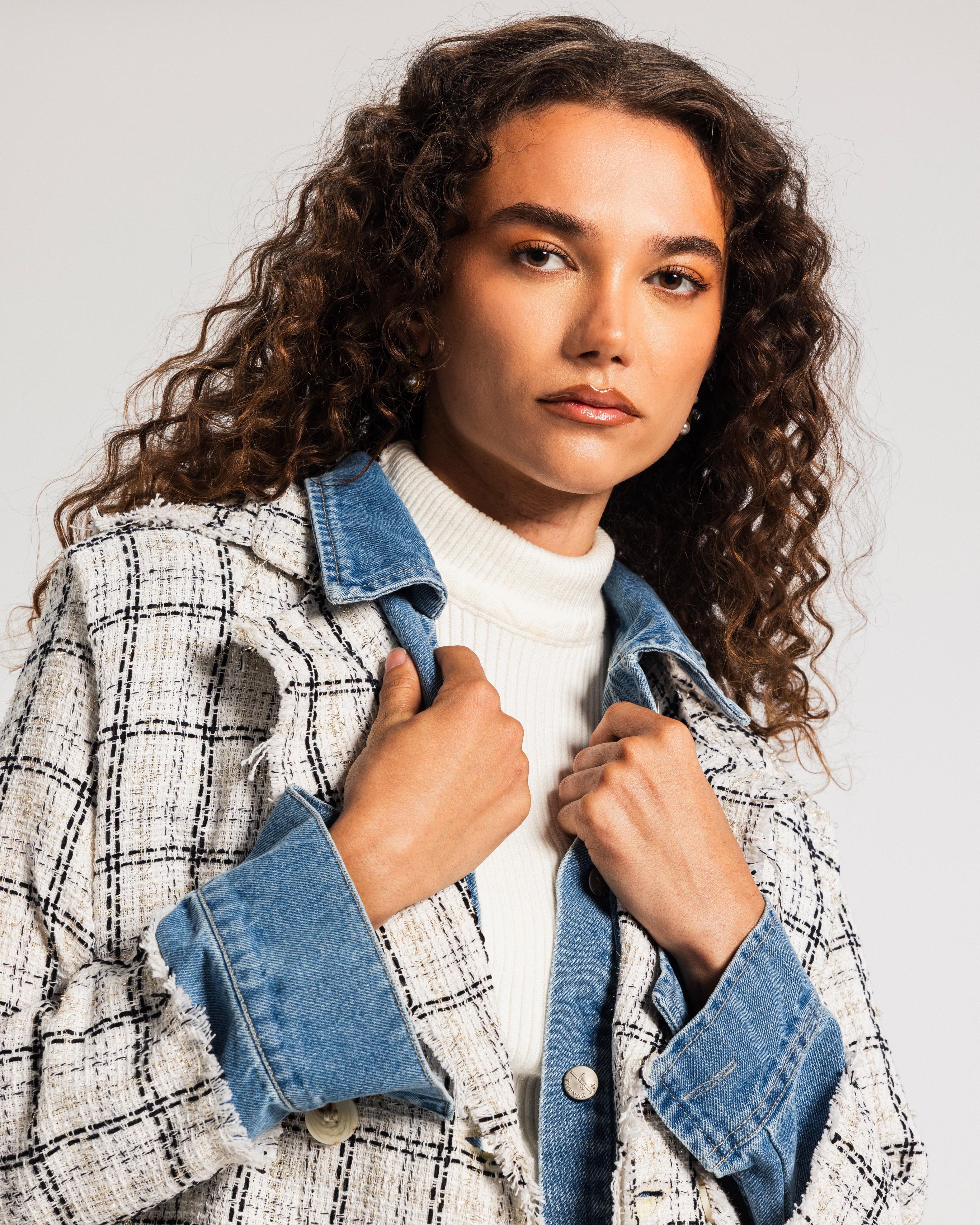 White Tweed Denim Blazer