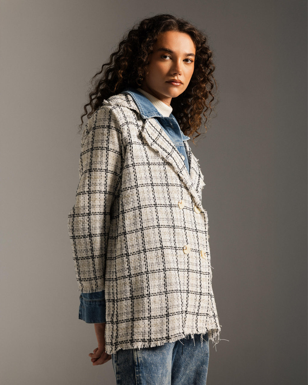 White Tweed Denim Blazer