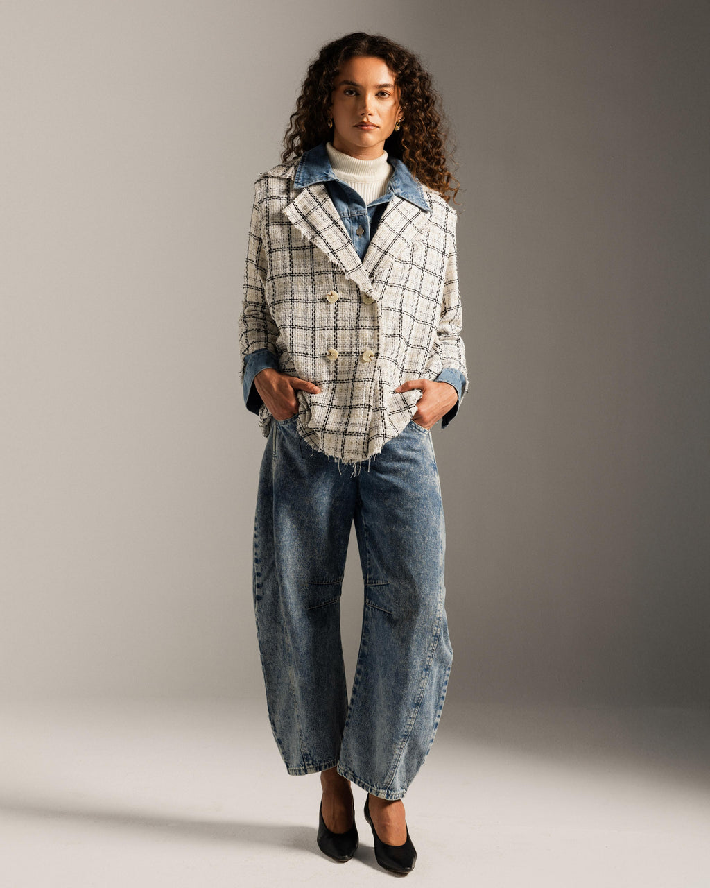 White Tweed Denim Blazer