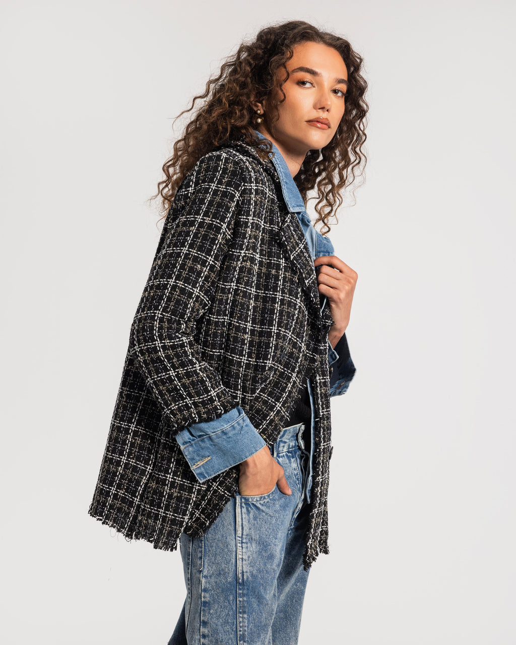 Black Tweed Denim Blazer