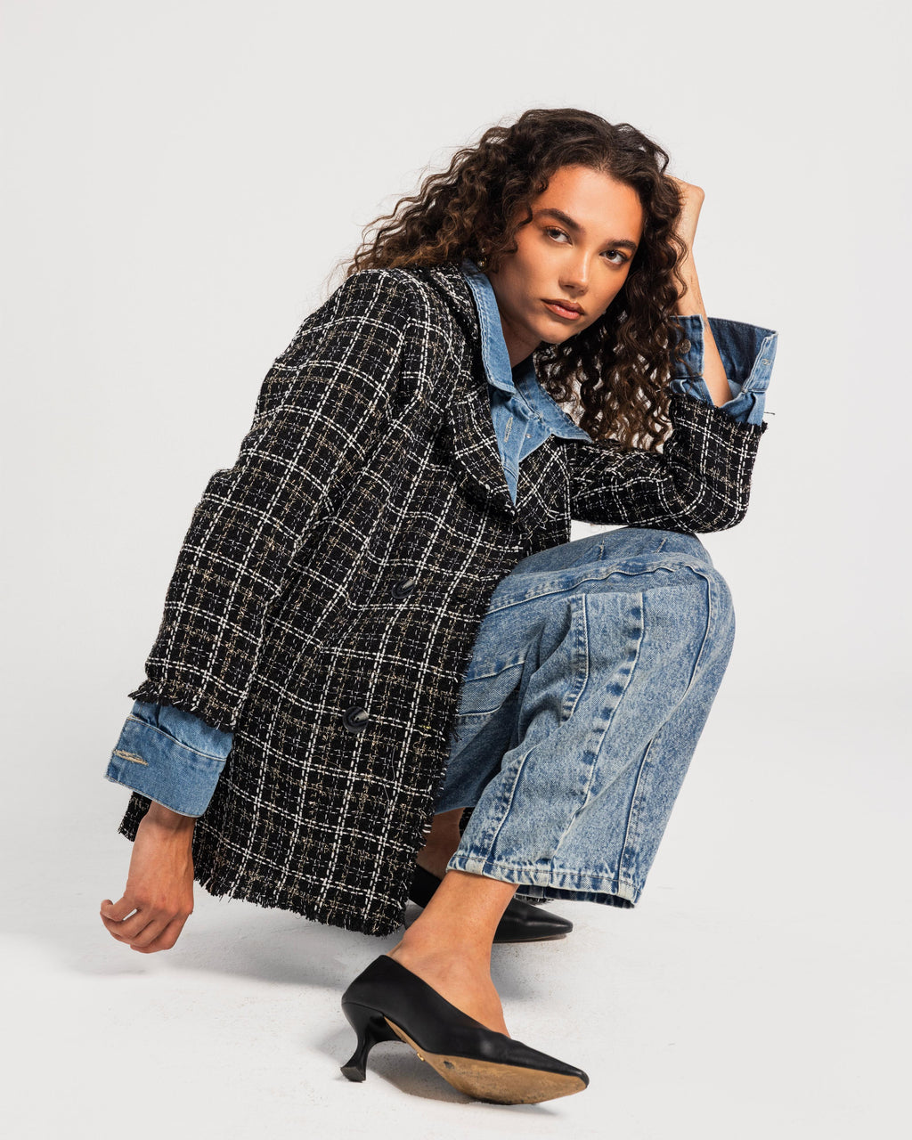 Black Tweed Denim Blazer