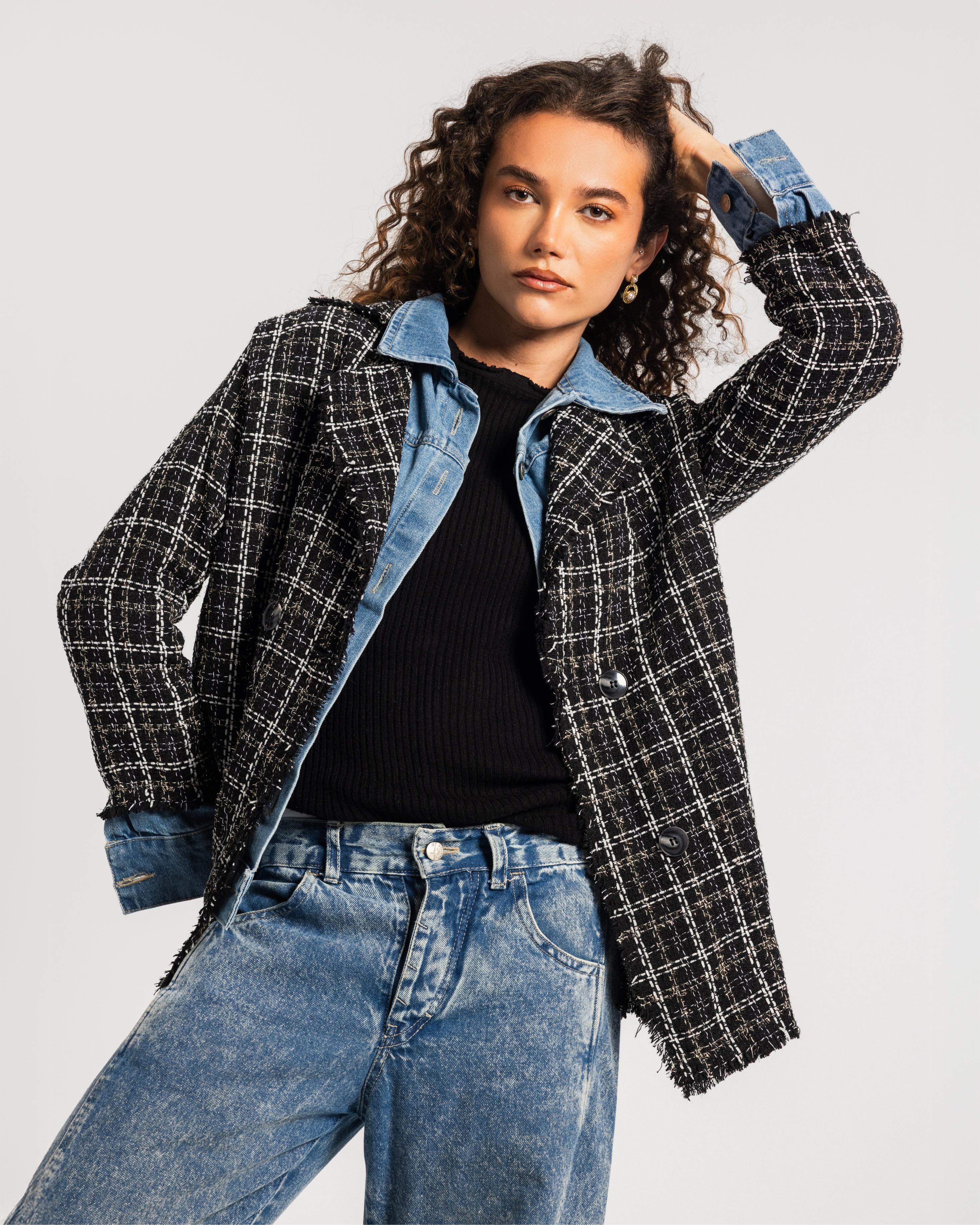 Black Tweed Denim Blazer