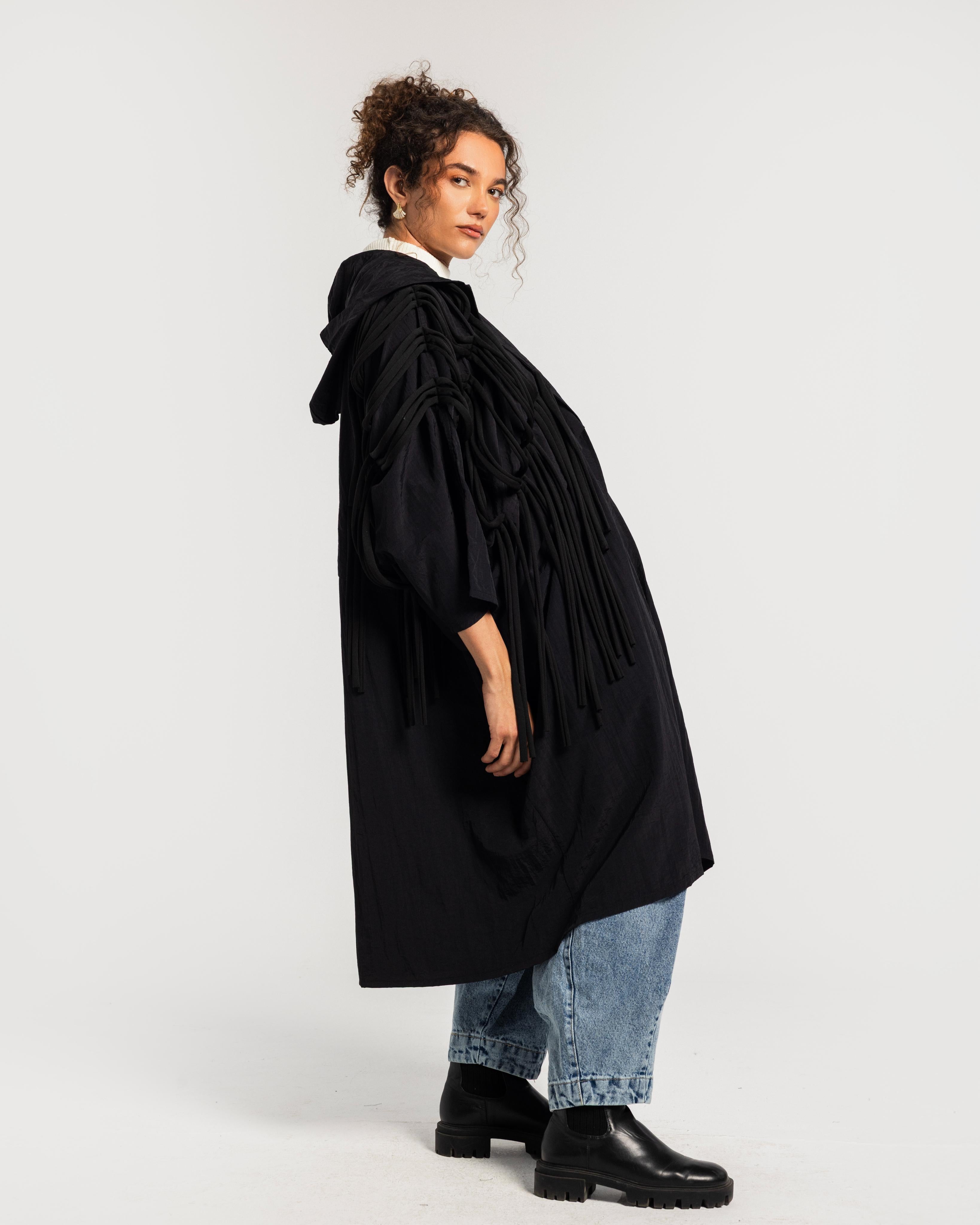 Black Waterproof Fringes Cardigan