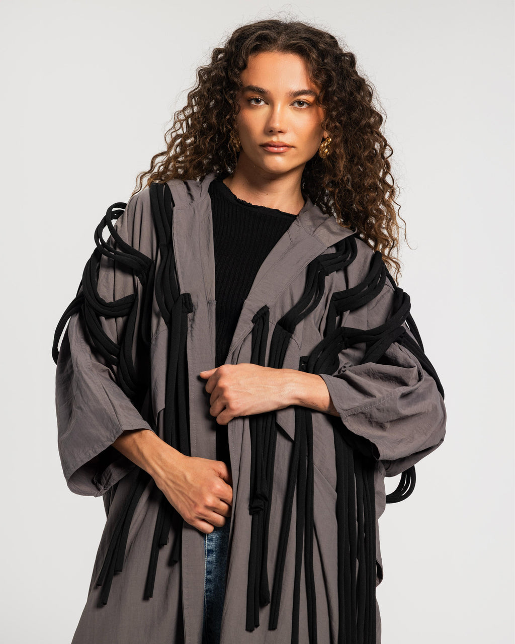 Grey Waterproof Fringes Cardigan