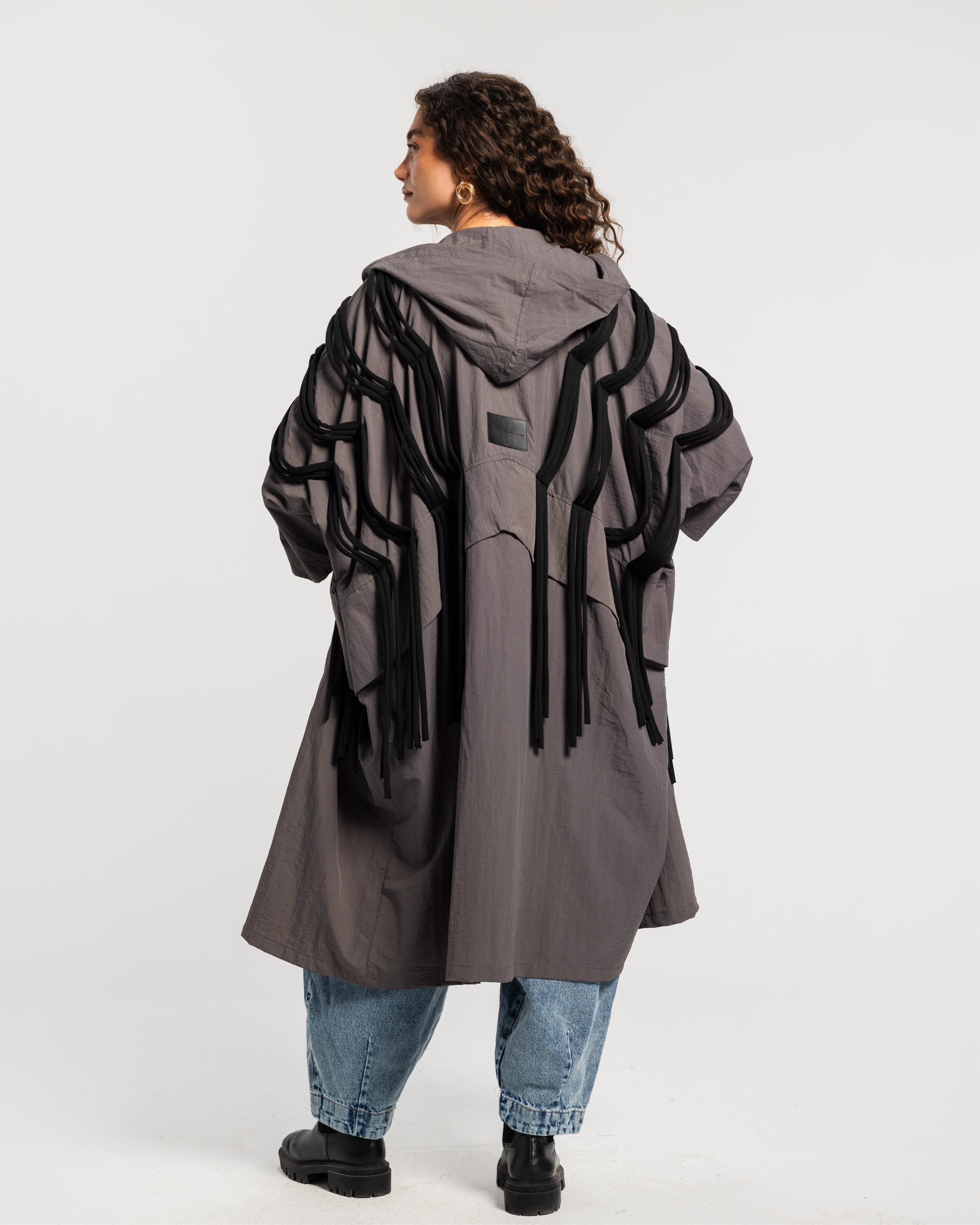 Grey Waterproof Fringes Cardigan