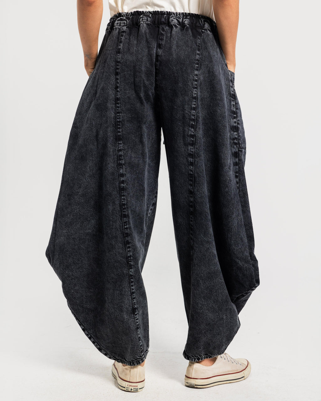 Washed Black Parachute Denim Pants