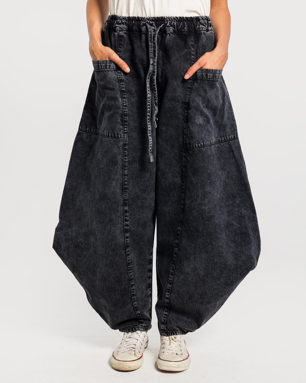 Washed Black Parachute Denim Pants