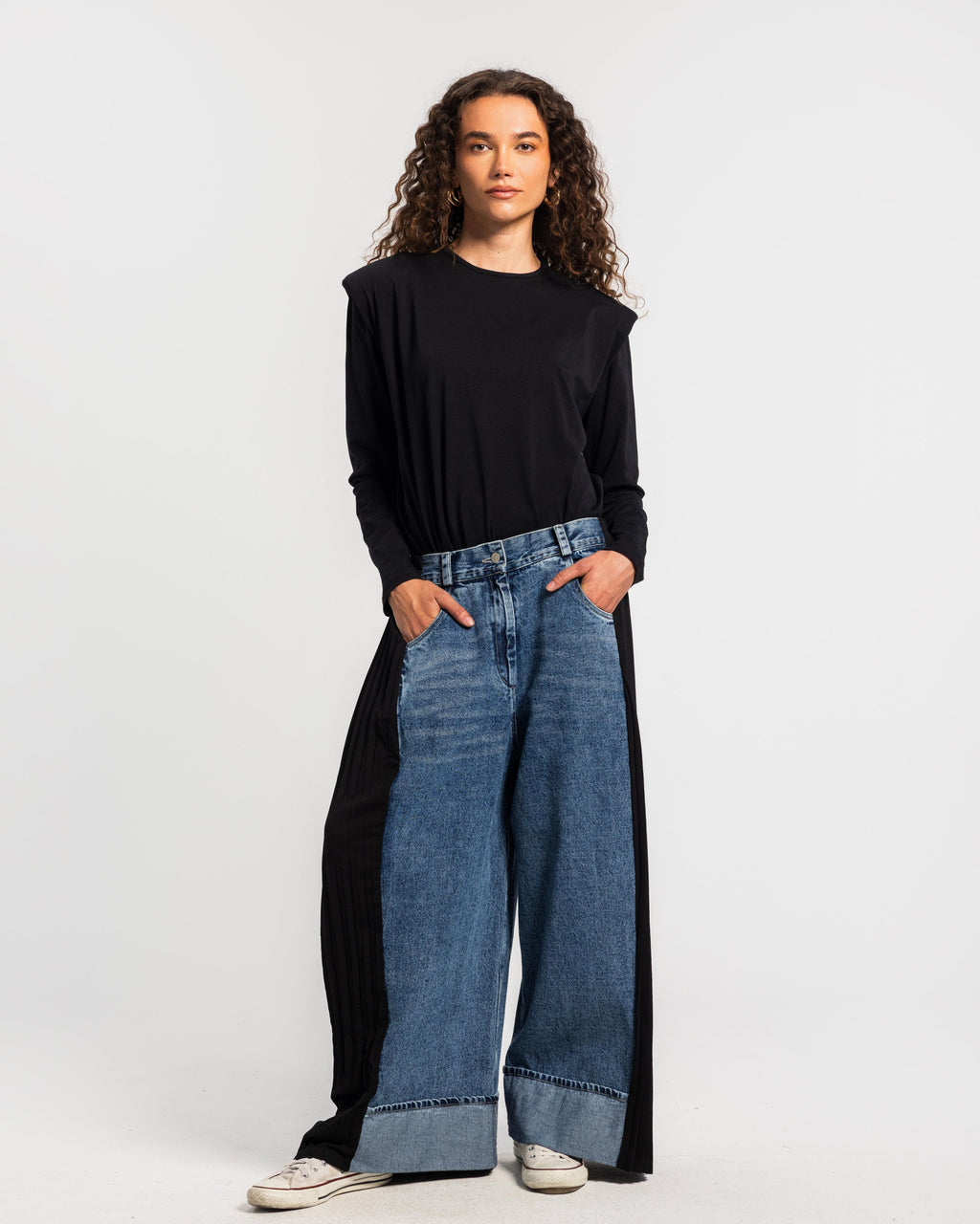 Side Pleats Denim Pants