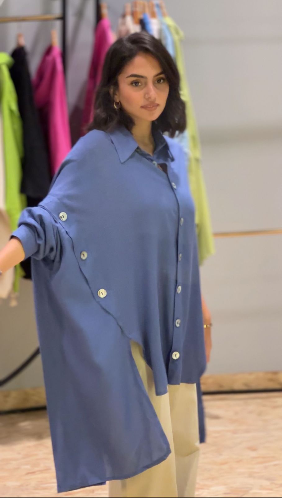 Blue Buttoned Linen Shirt