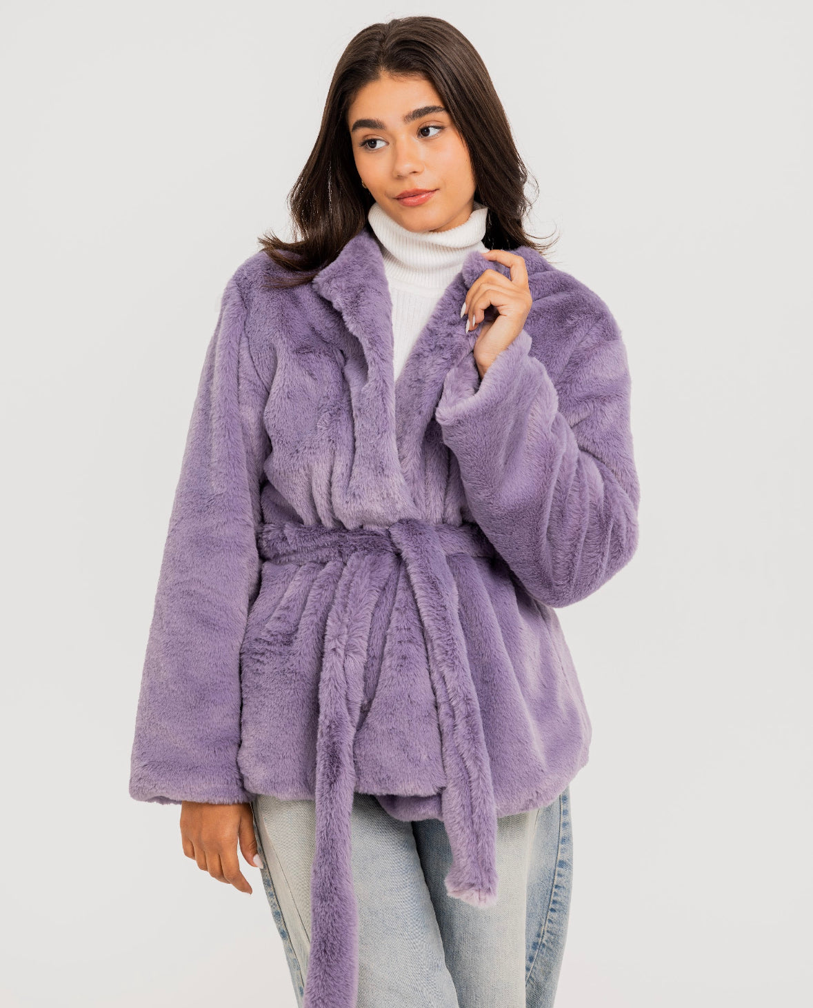 Lilac Belted Fur Blazer