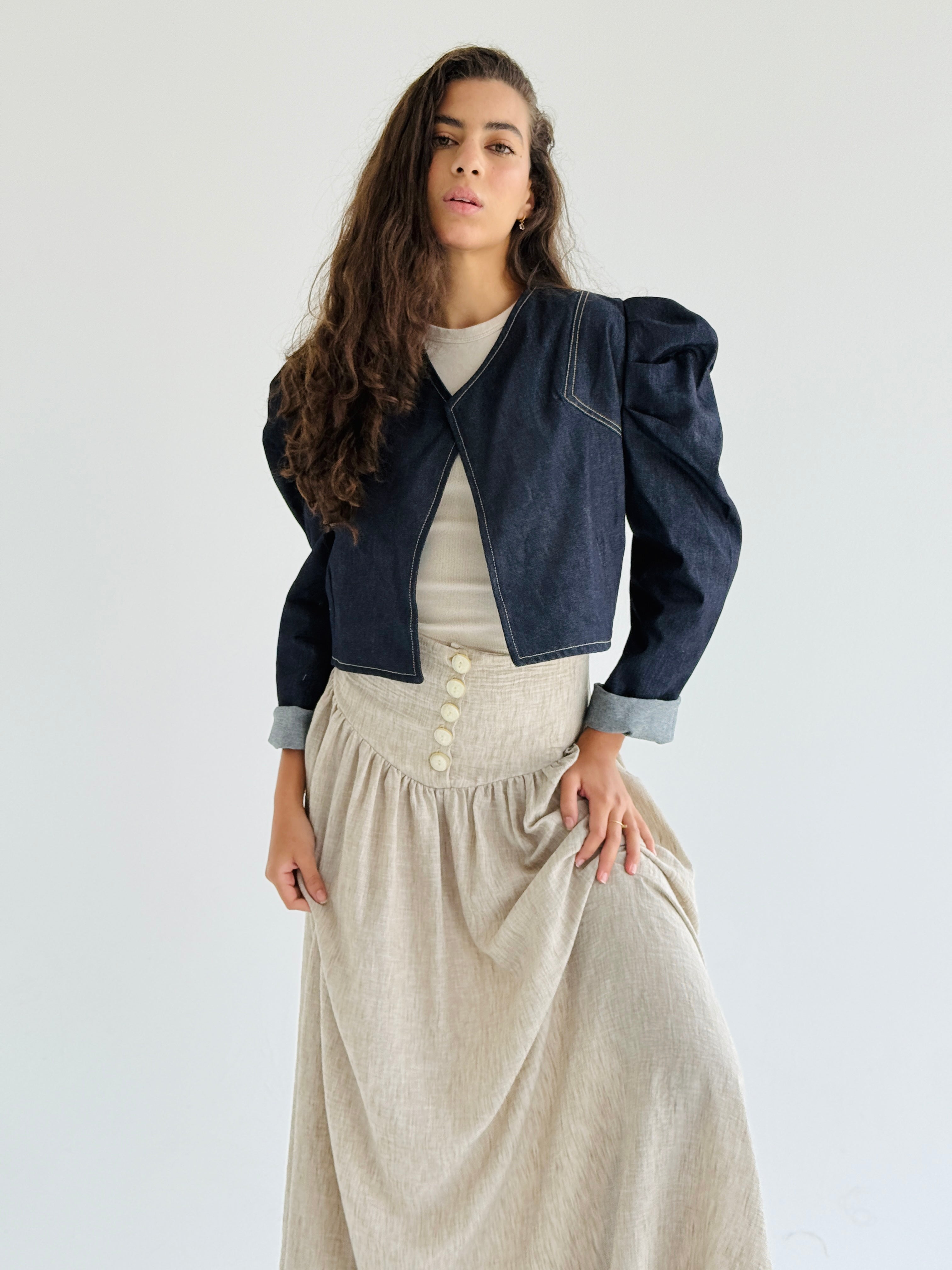 Puffed Sleeves  Denim Jacket