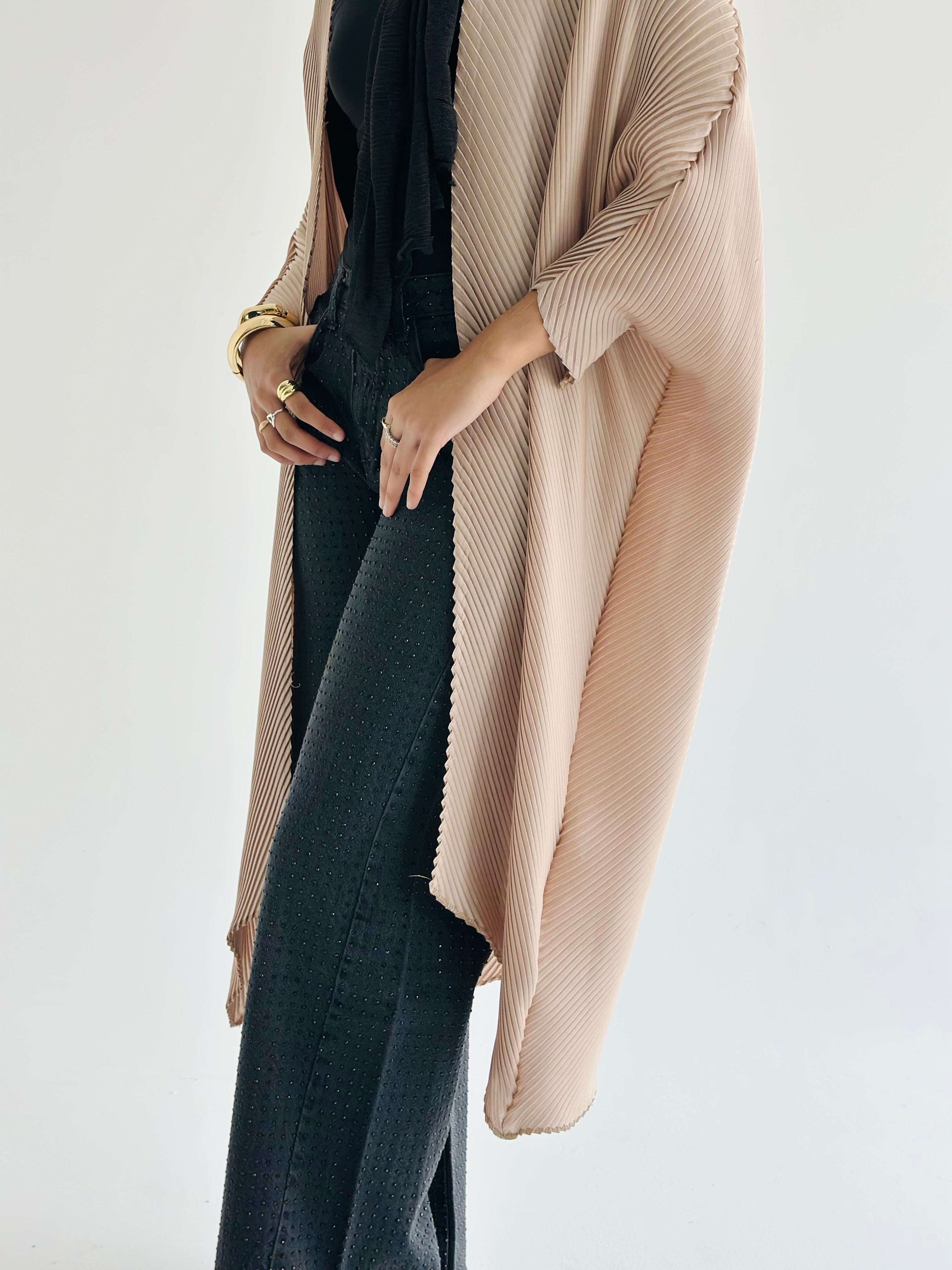 Shimmery Beige Pleated Cardigan