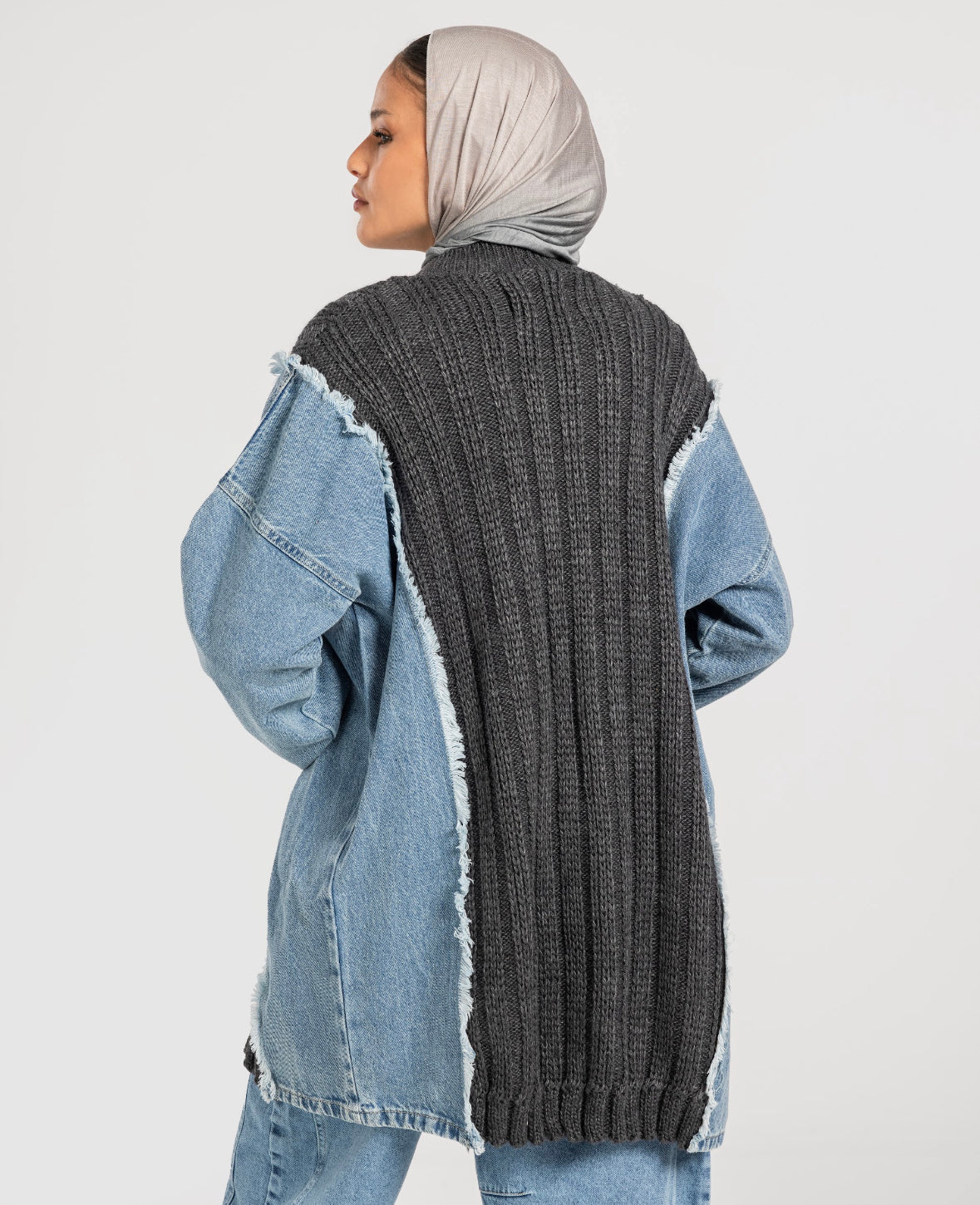 Grey Denim x Knit Cardigan