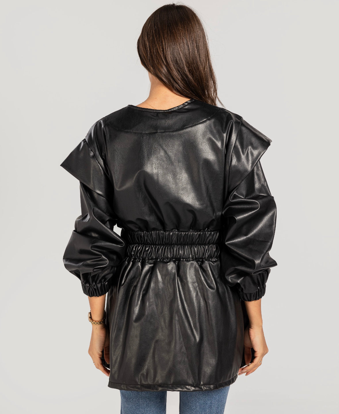 Black Drop Shoulders Leather Jacket