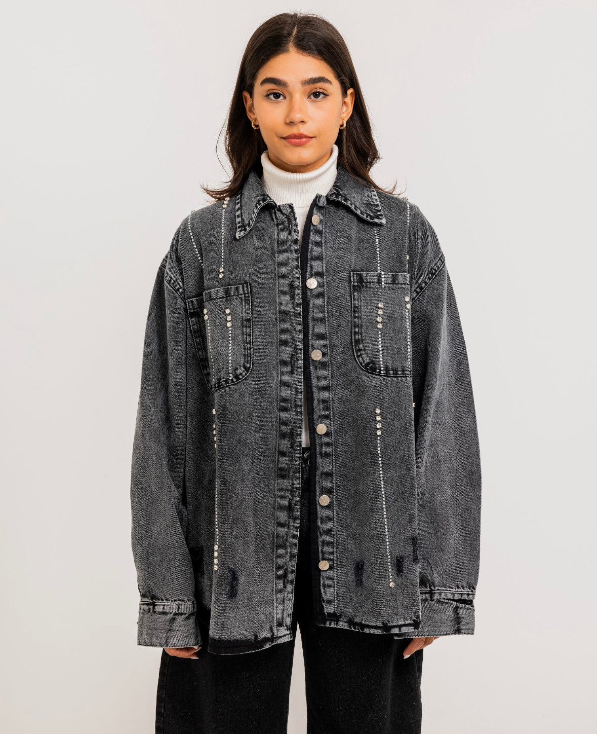 Black  Embellished Denim Shirt