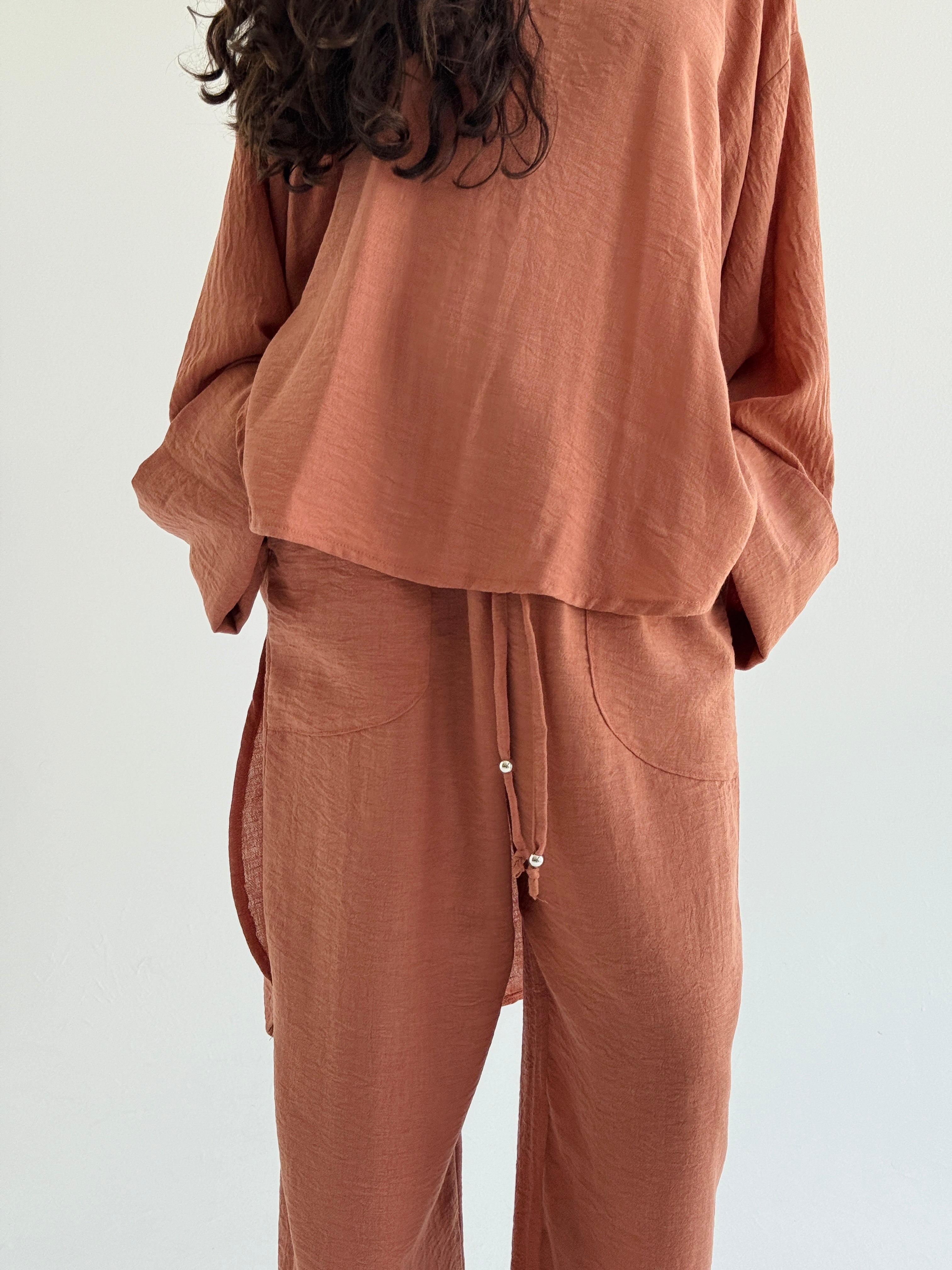 Coral High Low Linen Set