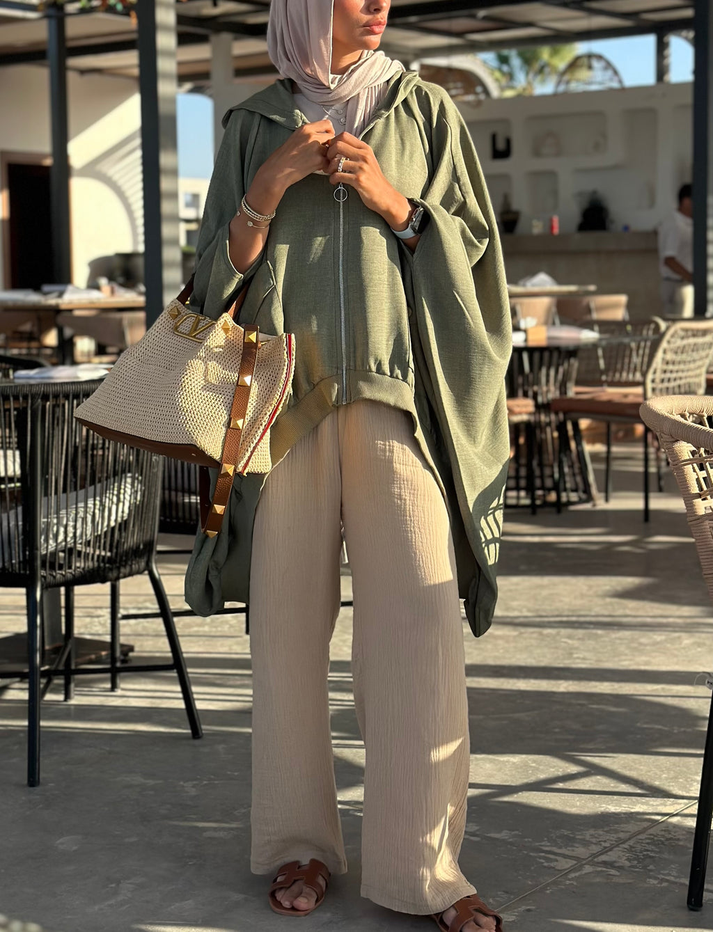 Olive Linen Ribbed Top