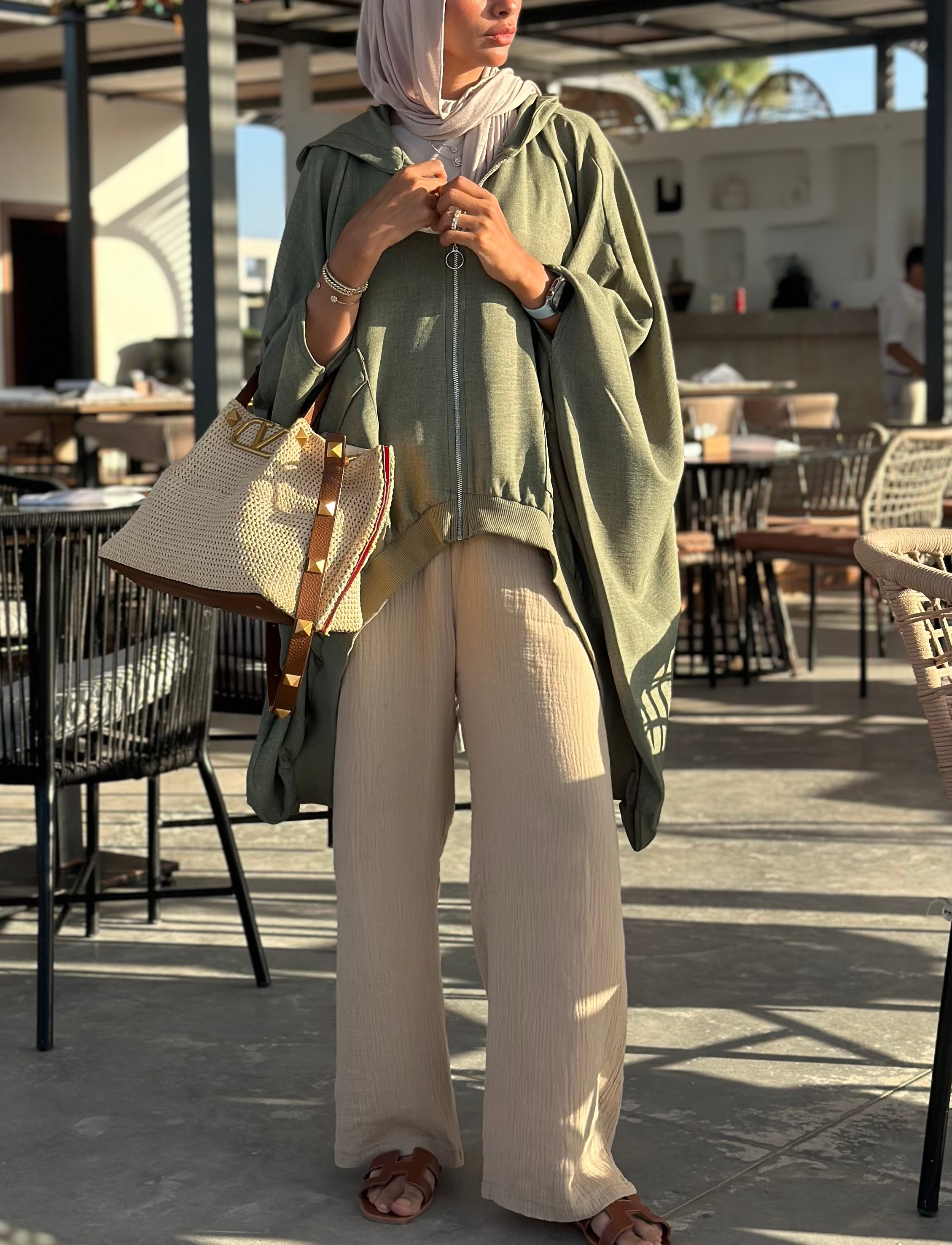 Olive Linen Ribbed Top