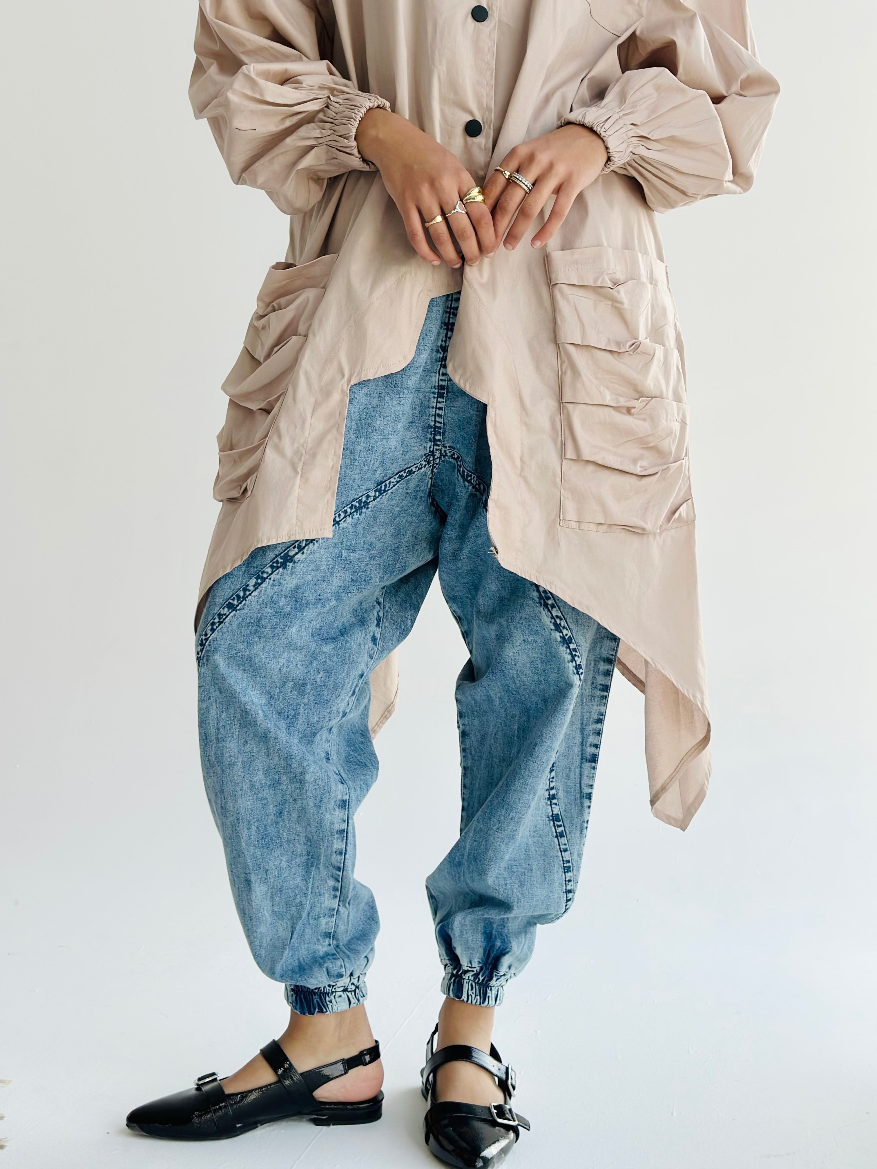 Beige Big Pockets Poplin Shirt