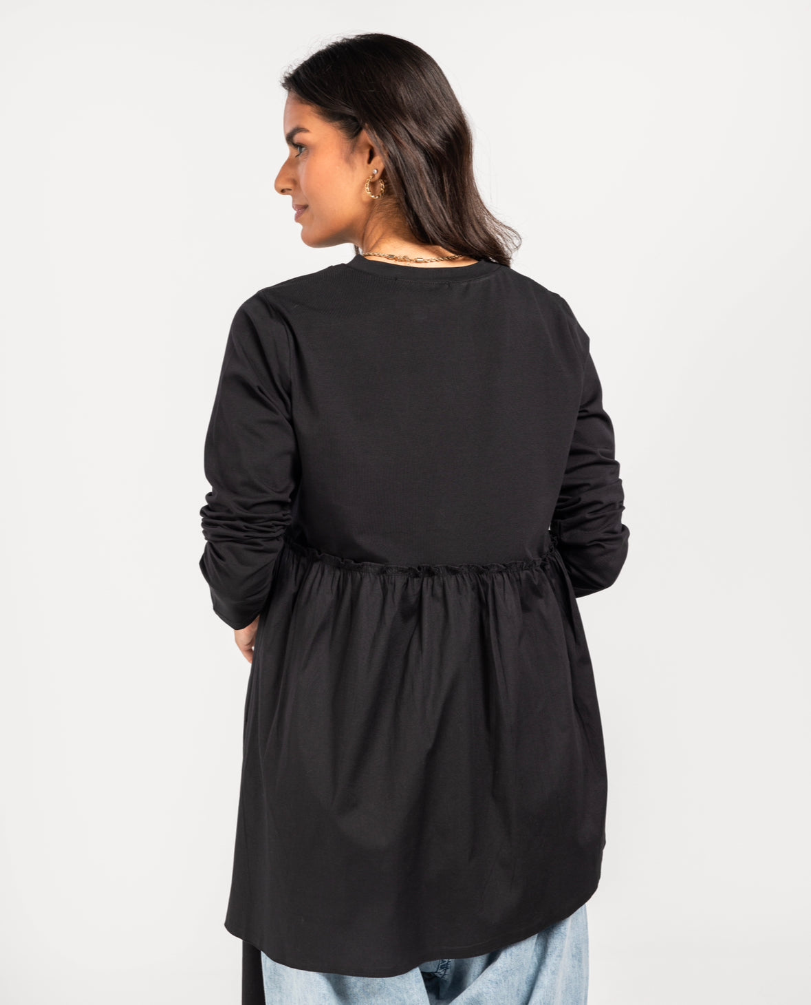 Black Cotton x Black Poplin Layered Top
