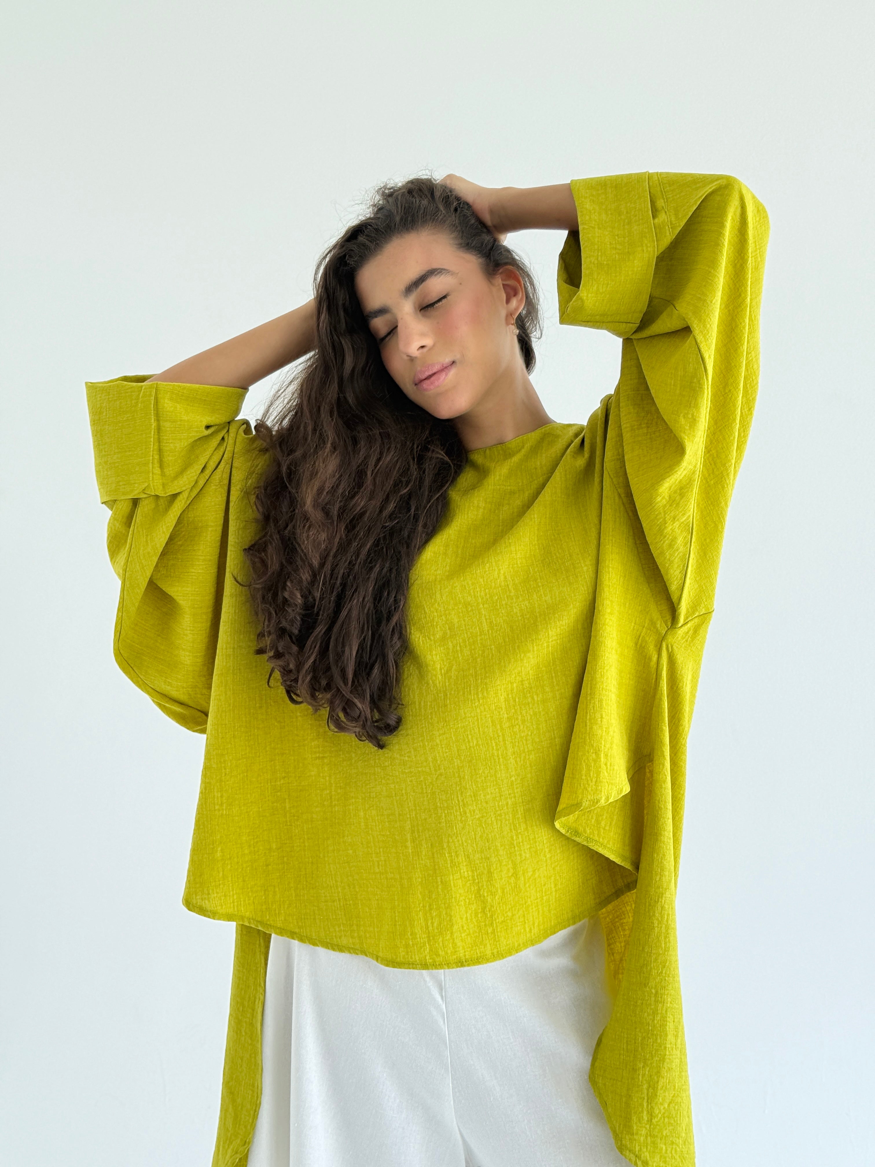 Lime High Low Linen Top