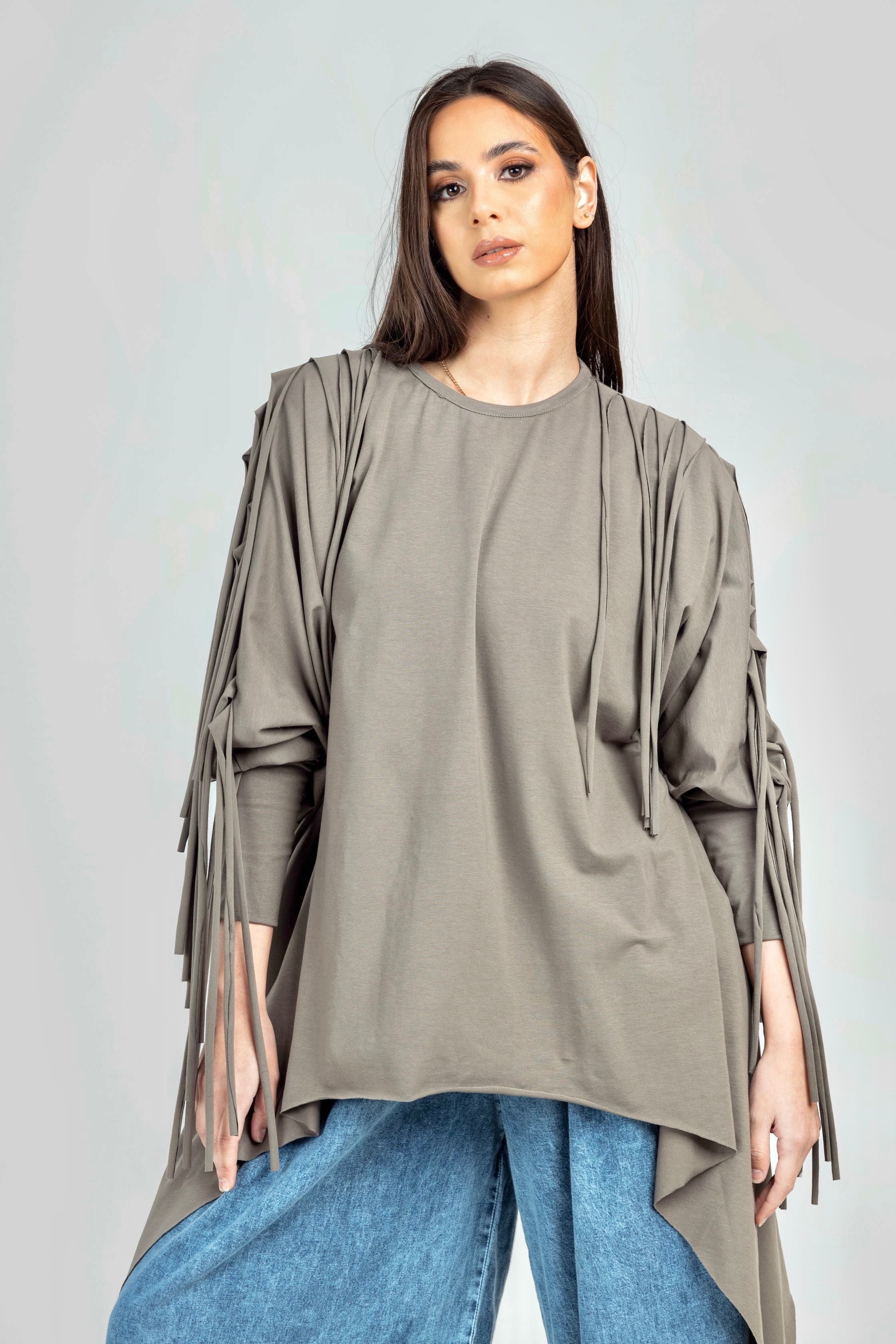 Olive Cotton Fringes Top