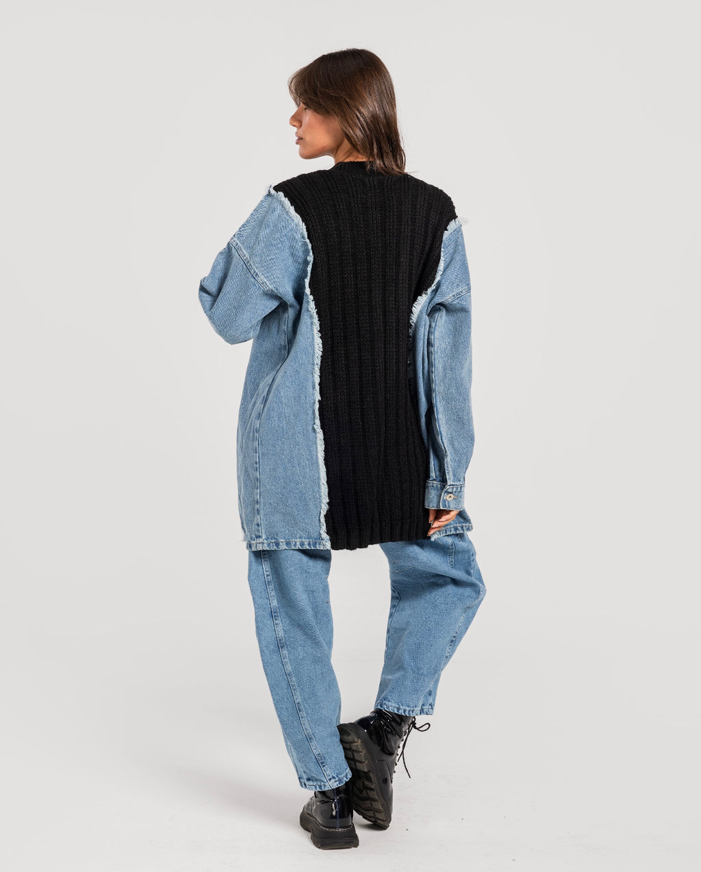 Black Denim x Knit Cardigan