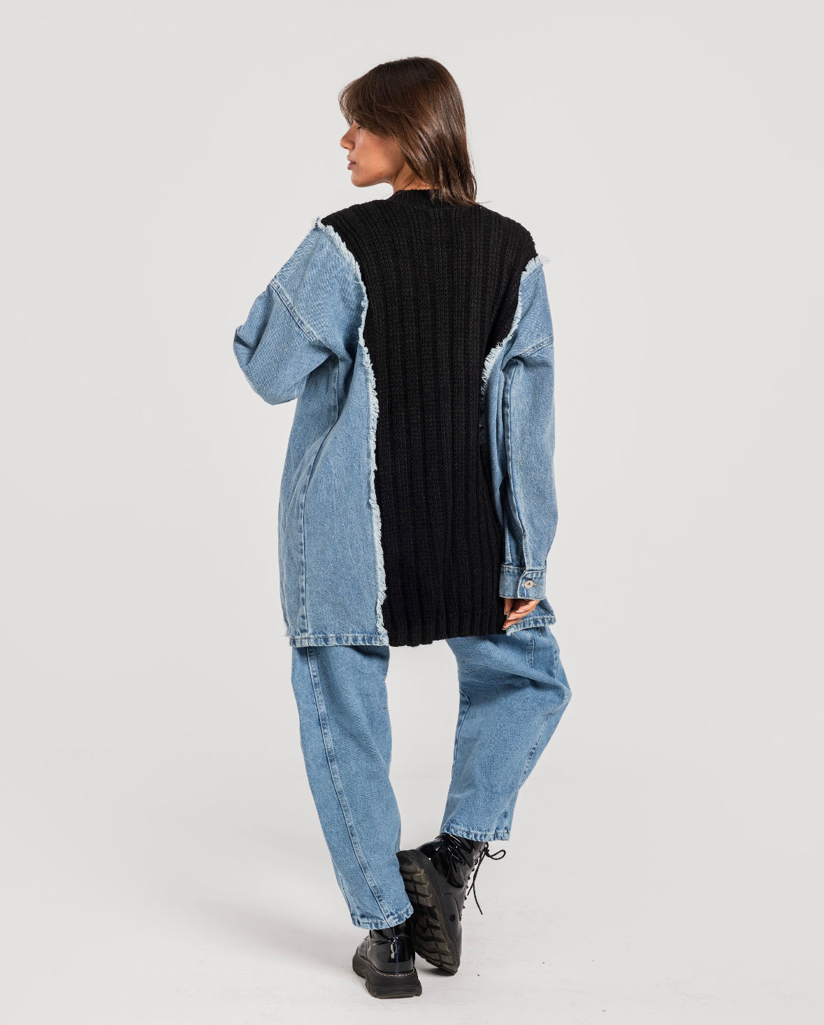 Black Denim x Knit Cardigan